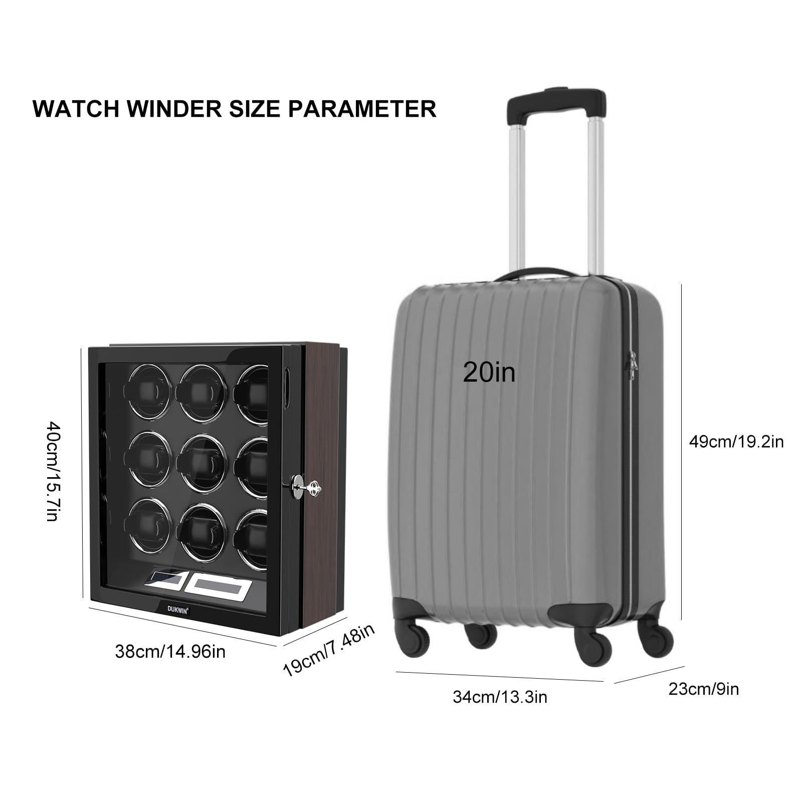 DUKWIN Automatic Watch Winder with LCD Touch Screen & Remote Control - Premium Watch Storage Case for 9/12 Automatic Watches | Perfect for Watch Collectors, Travel & Luxury Home Display