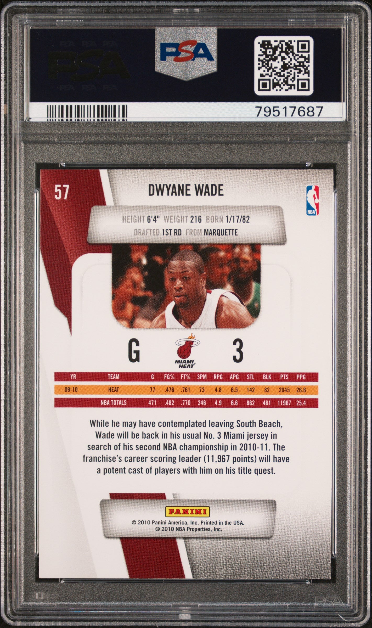 2010 PANINI PRESTIGE DWYANE WADE #57 PSA 10 GEM MINT Basketball Trading Card - Perfect for Collectors, Sports Memorabilia & NBA Fans