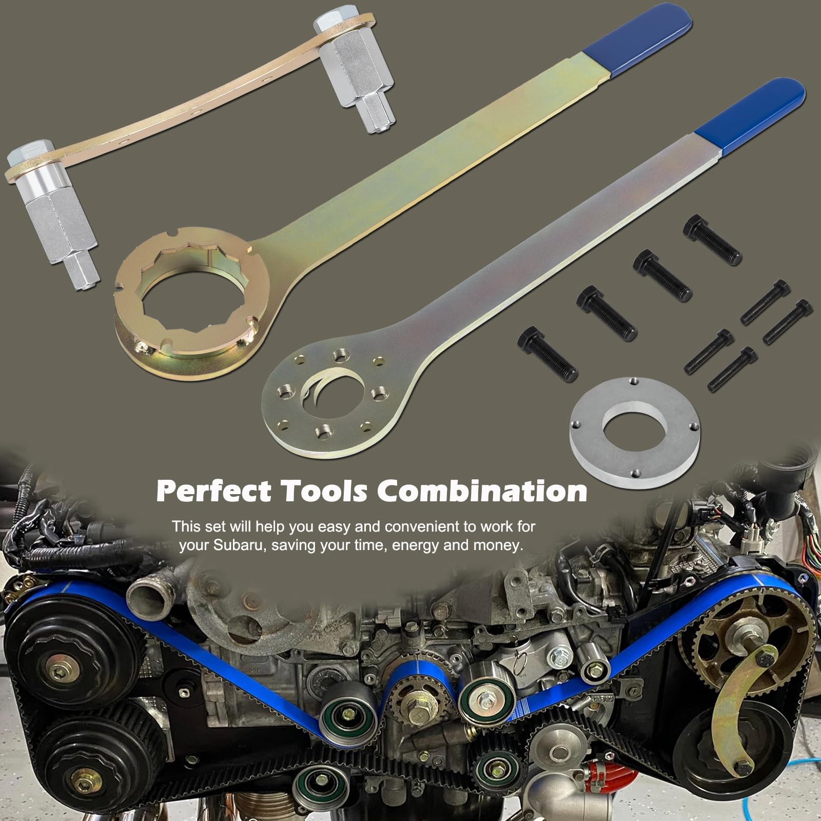 Subaru Engine Cam Gear Lock Tool Kit - Crank Pulley Wrench Holder with Screws, Camlock & Intake/Exhaust Cam Sprocket Wrench | Perfect for Subaru STD Engine Repairs & Maintenance