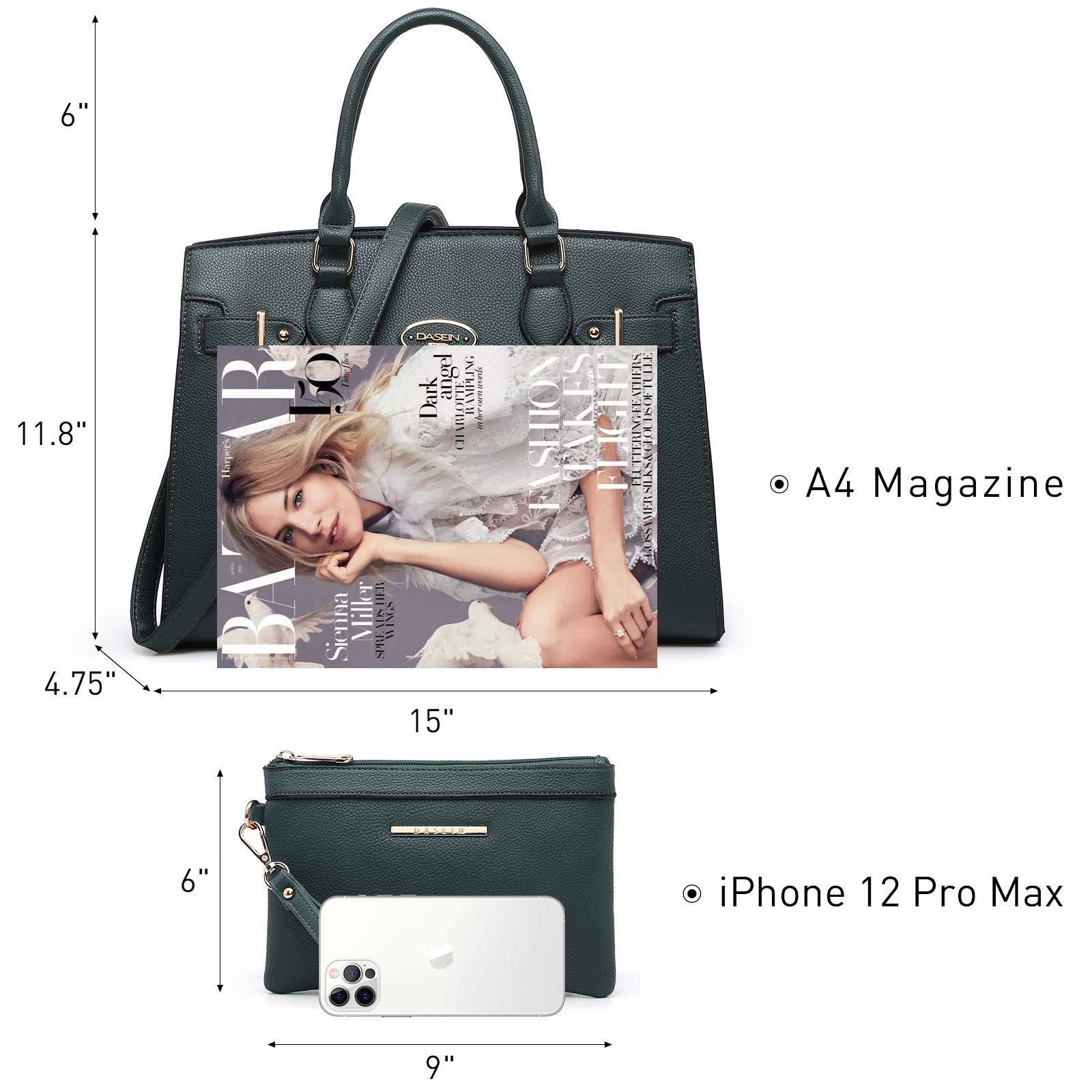 Dasein Women's Handbags and Purses - Stylish Shoulder Bag with Top Handle, Satchel Tote Work Bag & Matching Clutch for Office, Travel, and Daily Use