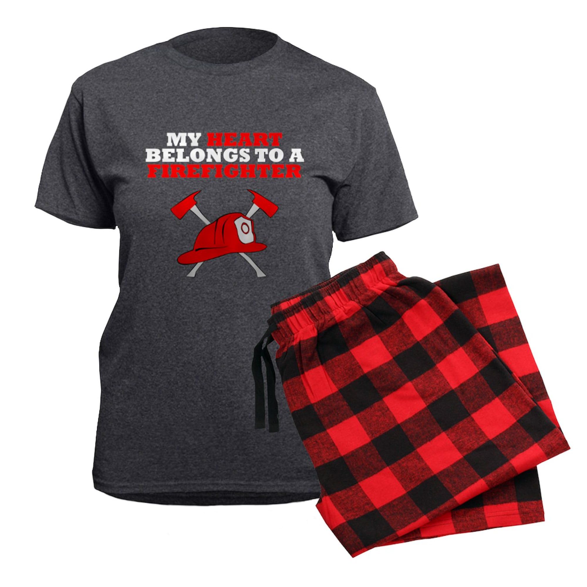 My Heart Belongs To A Firefighter Pajamas - Women's Charcoal Novelty Sleepwear Set | Cozy & Comfortable Lounge Pajamas for Firefighter Wives, Girlfriends & Supporters | Perfect for Valentine's Day, Anniversary Gifts & Relaxing at Home