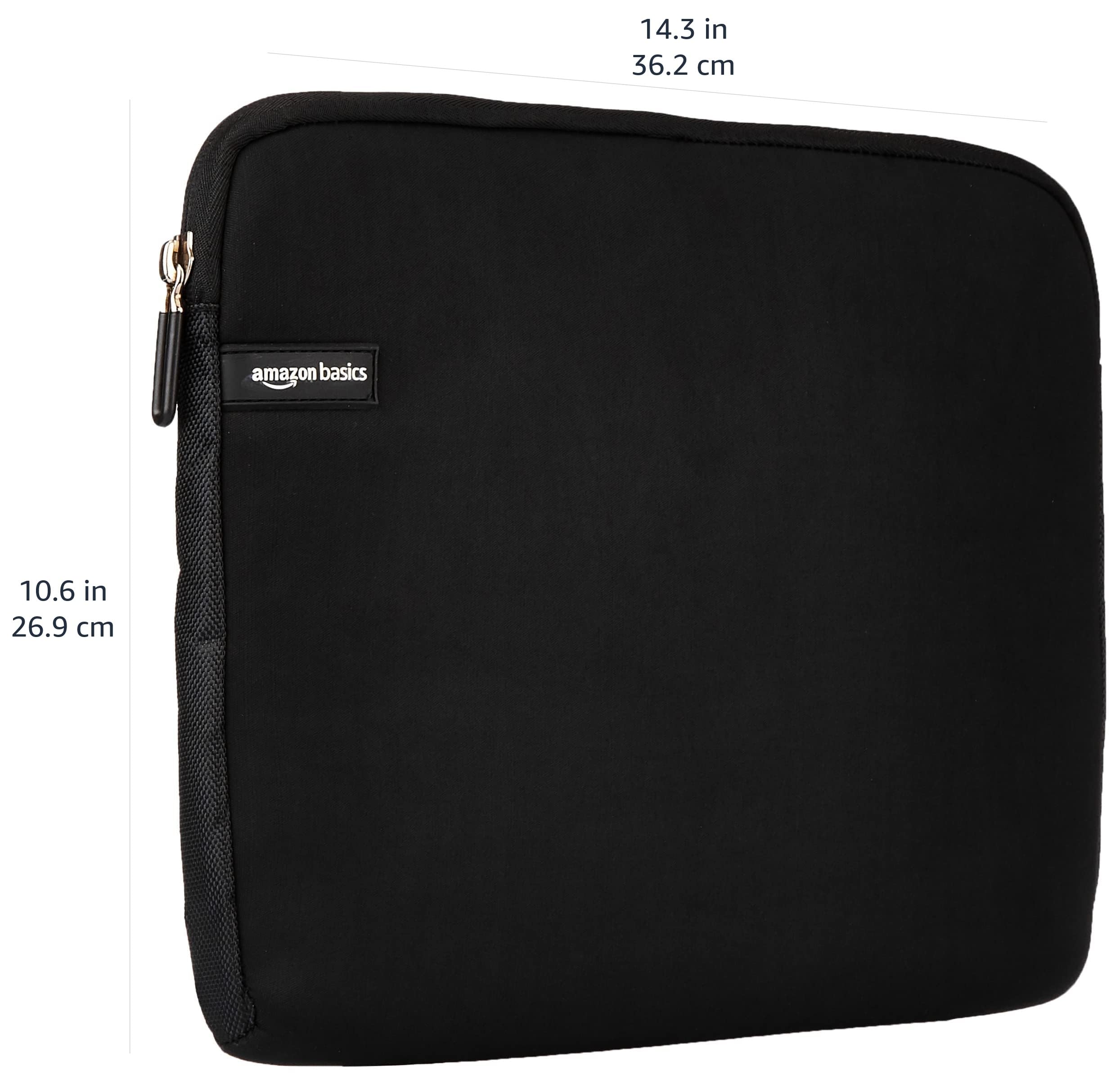 Amazon Basics 14 Inch Laptop Sleeve - Protective Case with Zipper for MacBook Pro & Air (Black) | Lightweight & Durable Cover for Work, School & Travel