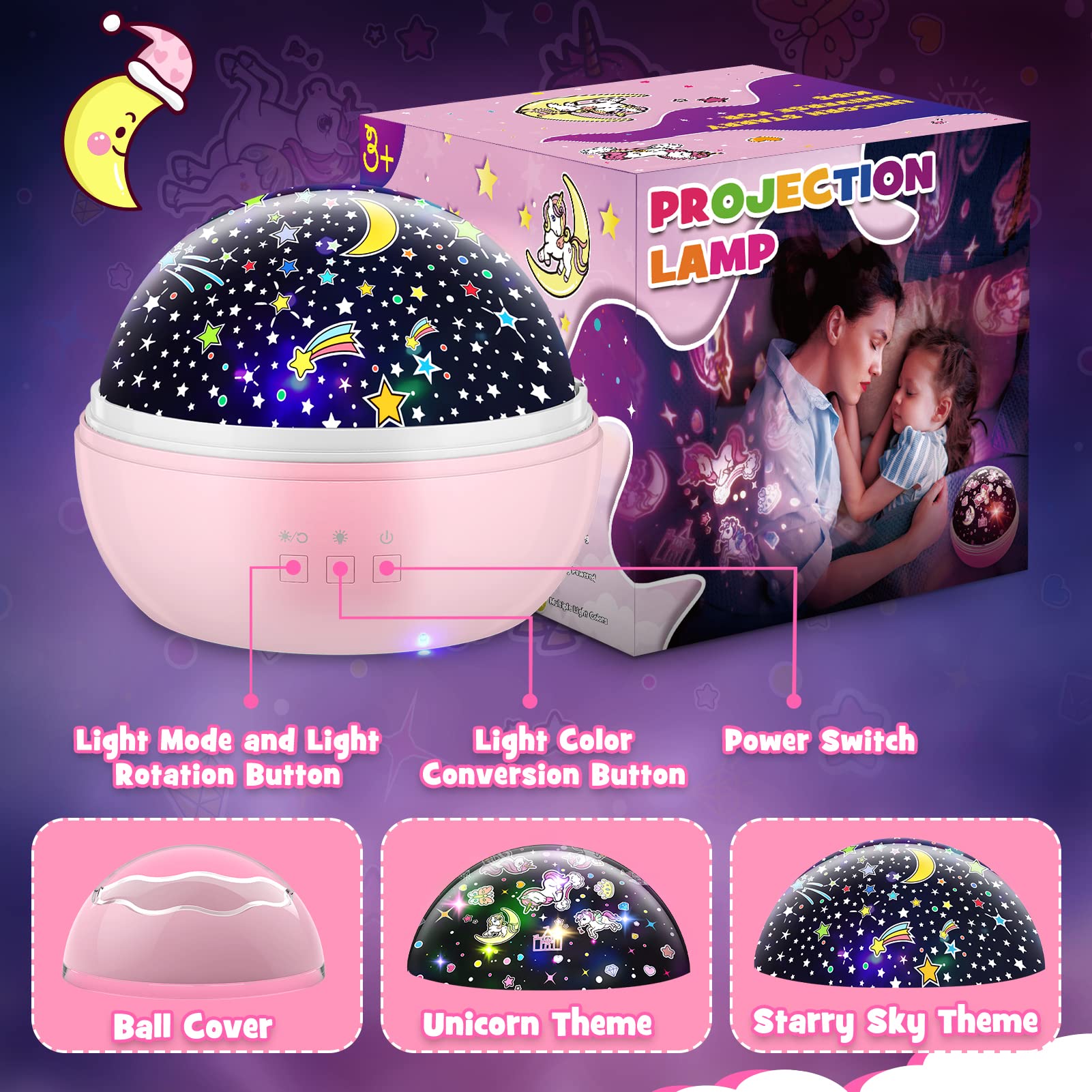 Vingtank Unicorn Night Light & Star Projector for Girls - Kids Room Decor, Birthday Gift for Ages 1-12 | Bedtime Soother, Nursery Lighting, Party Decoration