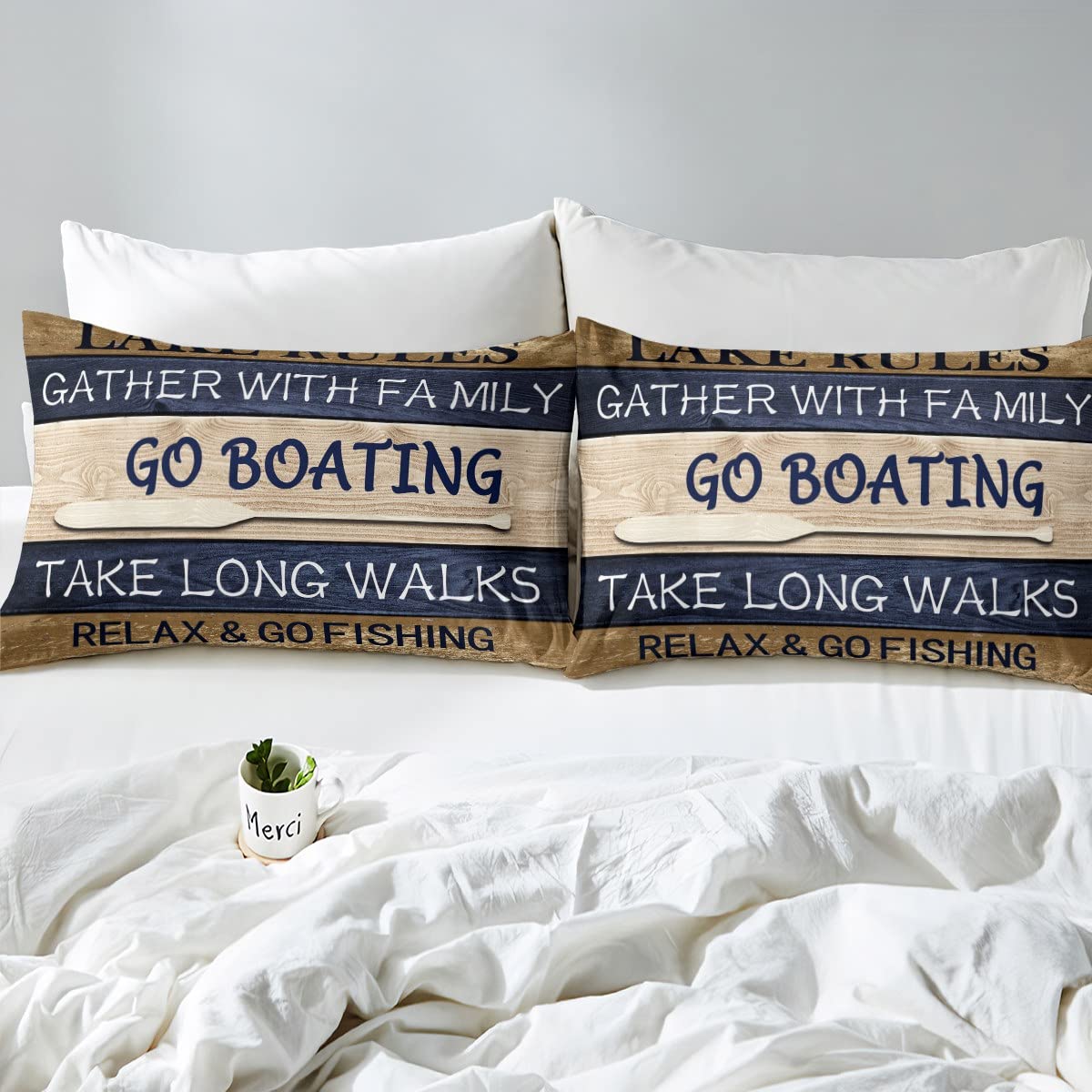 Boys' Lake House Comforter Set - 3 Piece Rustic Farmhouse Bedding with Quilted Duvet & Pillowcases, Twin Size Brown Wooden Theme - Perfect for Cozy Bedrooms, Cabin Retreats & Lakeside Homes