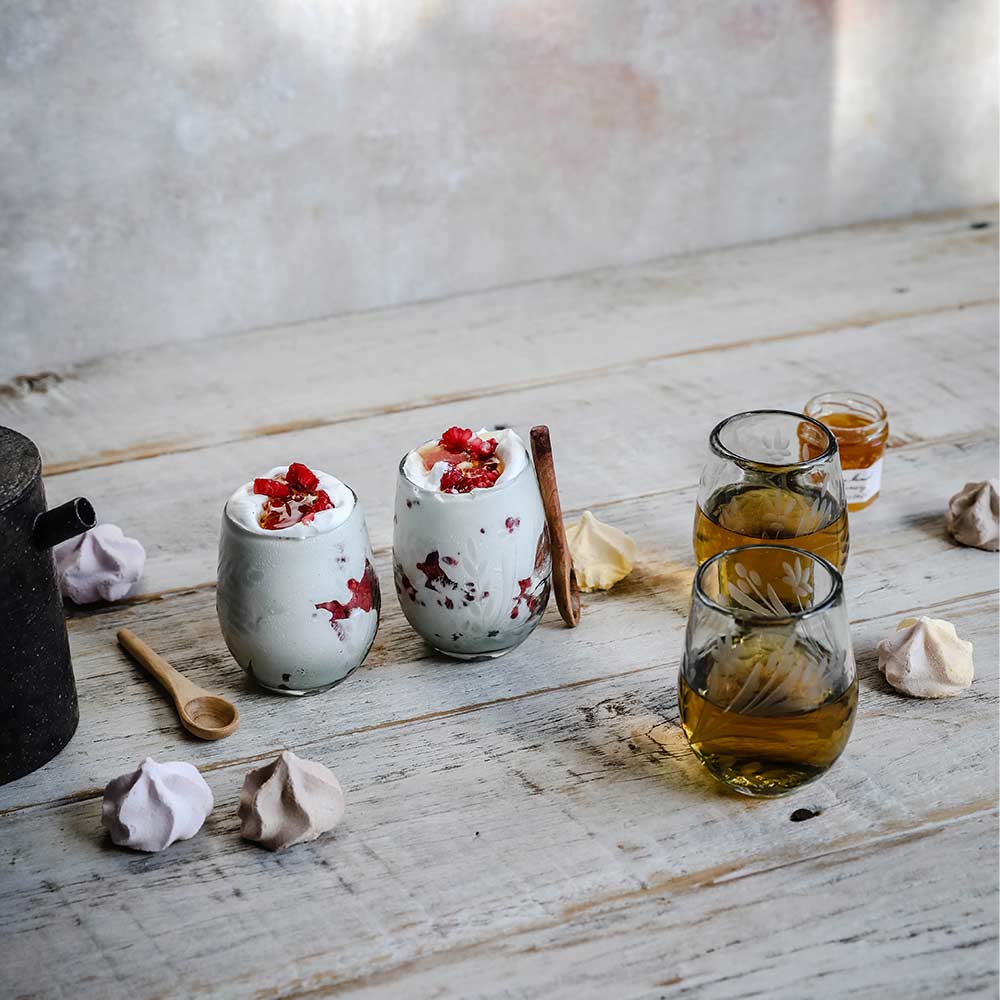 Hand-Etched Floral Recycled Glassware Set - Eco-Friendly Drinking Glasses for Cocktails, Wine & Juice - Perfect for Parties, Weddings & Home Decor