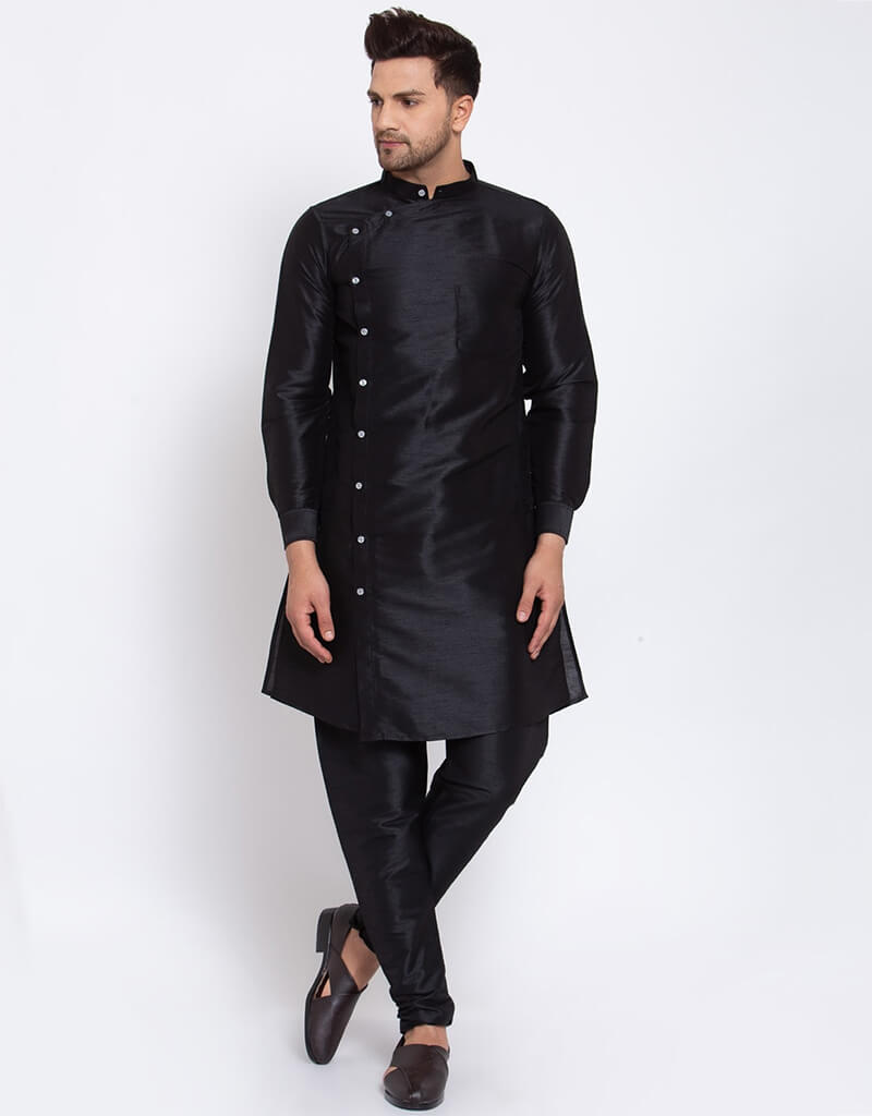 Black Kurta Dhupion Silk Chudidaar for Women - Elegant Indian Traditional Outfit for Festivals, Weddings & Special Occasions