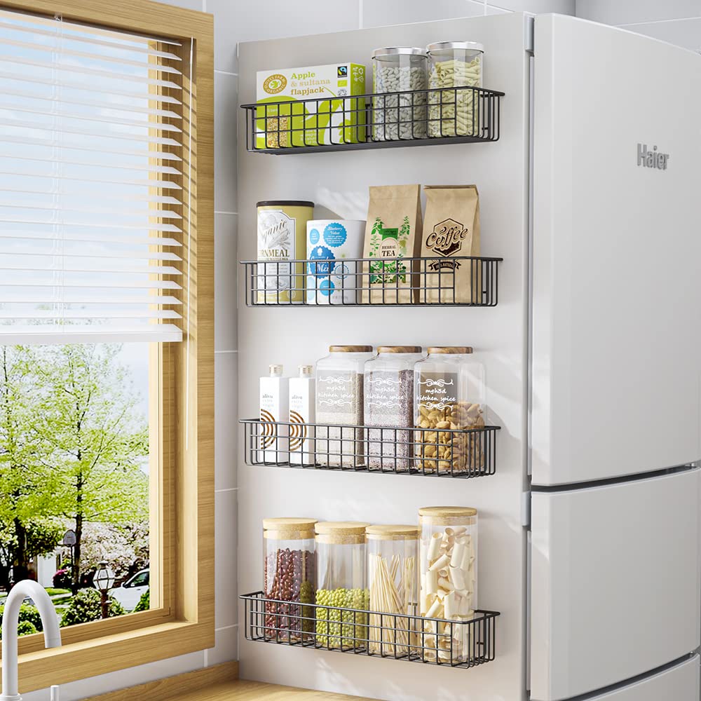 2-Pack Magnetic Storage Baskets for Refrigerator - Strong Magnetic Spice Rack & Fridge Organizer - Perfect for Kitchen, Pantry & Bathroom Organization (Holds Spices, Snacks, Beauty Products)