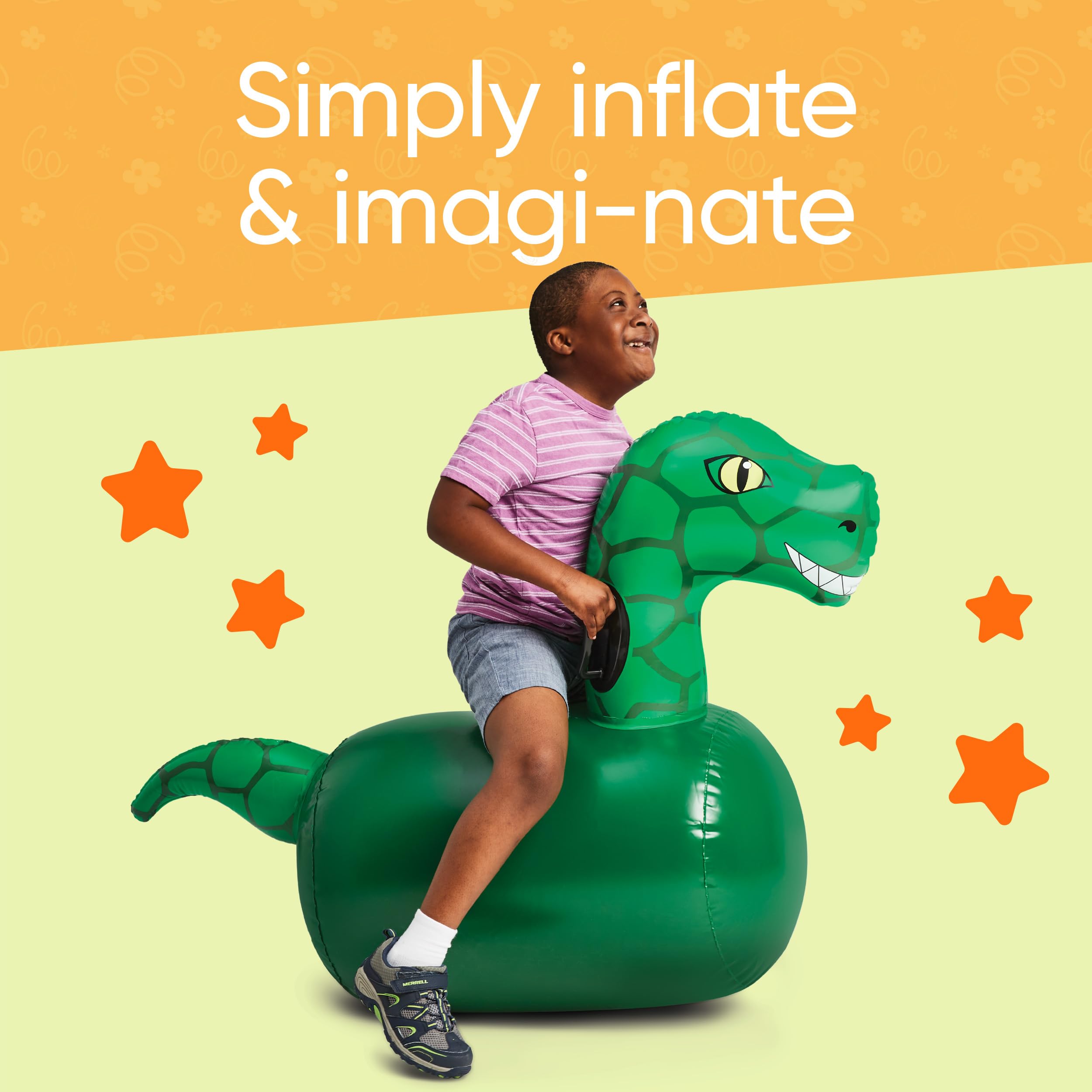 **Hearthsong Hop N Go Inflatable Dinosaur Ride-On Bouncer for Kids Ages 5+ - Outdoor Jumping Hopper Toy for Backyard Play, Birthday Parties & Active Playtime**