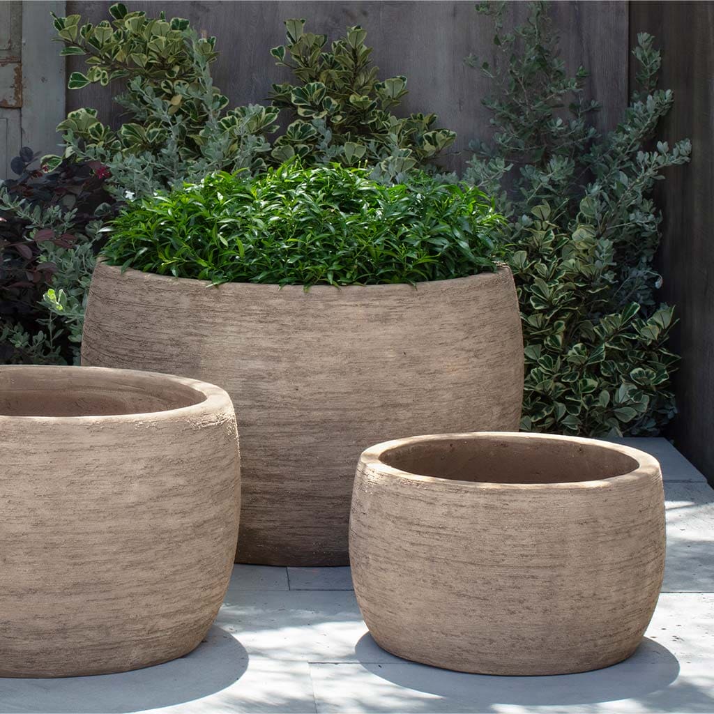 Campania International Denali Low Planter Set of 3 - Brown Terra Cotta Flower Pots for Indoor Plants, Outdoor Garden Decor, Patio & Home Décor