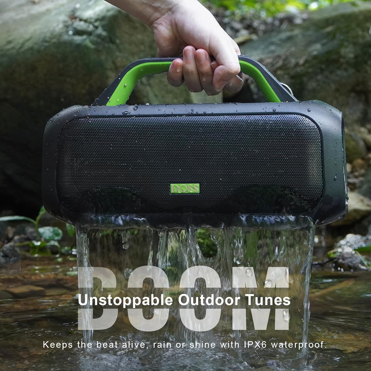DOSS Extreme Boom S Bluetooth Speaker - 60W Wireless Portable Speaker with Stereo Sound, Rich Bass, IPX6 Waterproof, 25H Playtime, TWS & LED Lights - Perfect for Camping, Beach, Pool Parties, Hiking & Outdoor Adventures (Green)