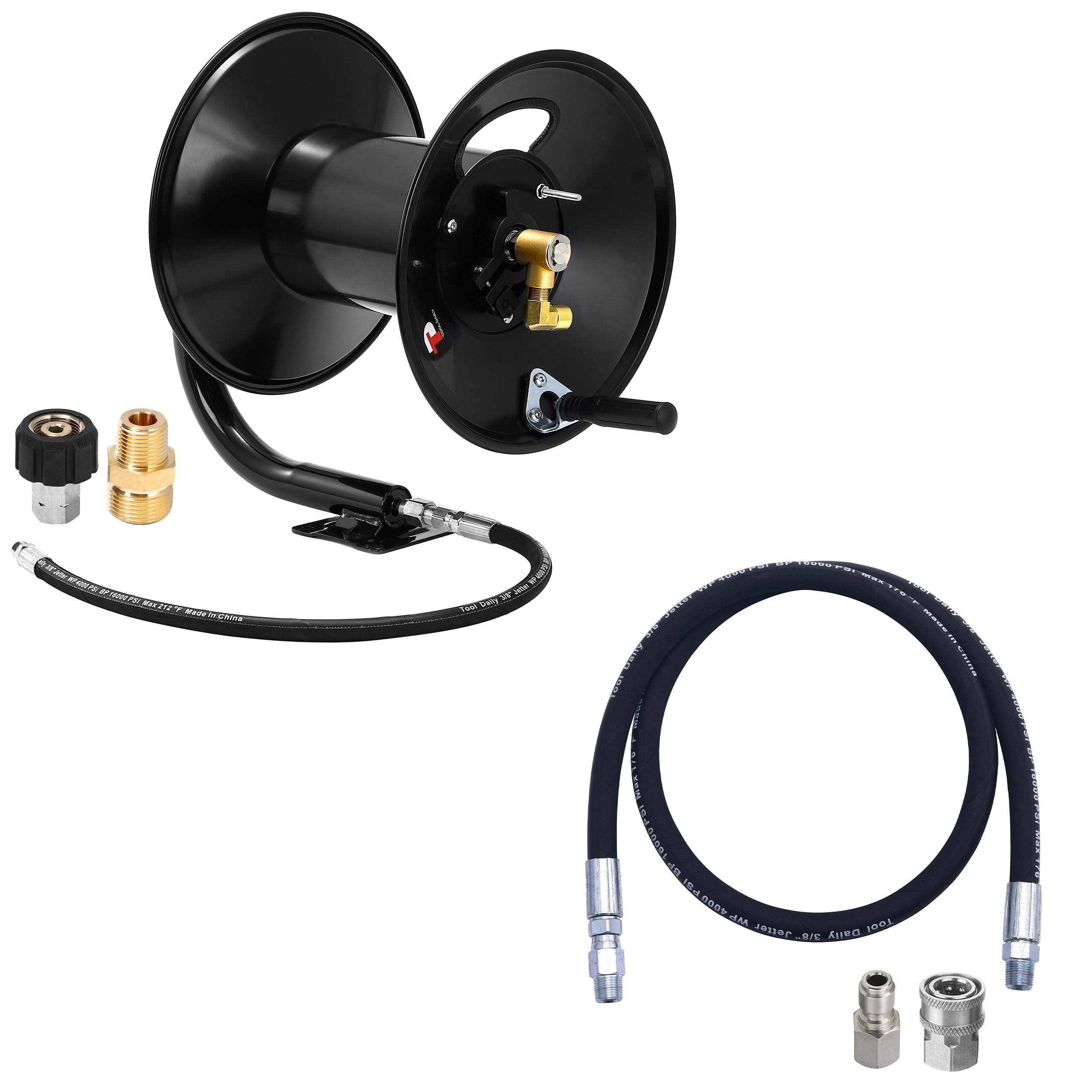 Heavy Duty Pressure Washer Hose Reel with Swivel - 50ft Commercial Grade Whip Hose for Power Washing, Car Washing & Home Cleaning - Ideal for Driveway, Deck, Patio & Outdoor Cleaning