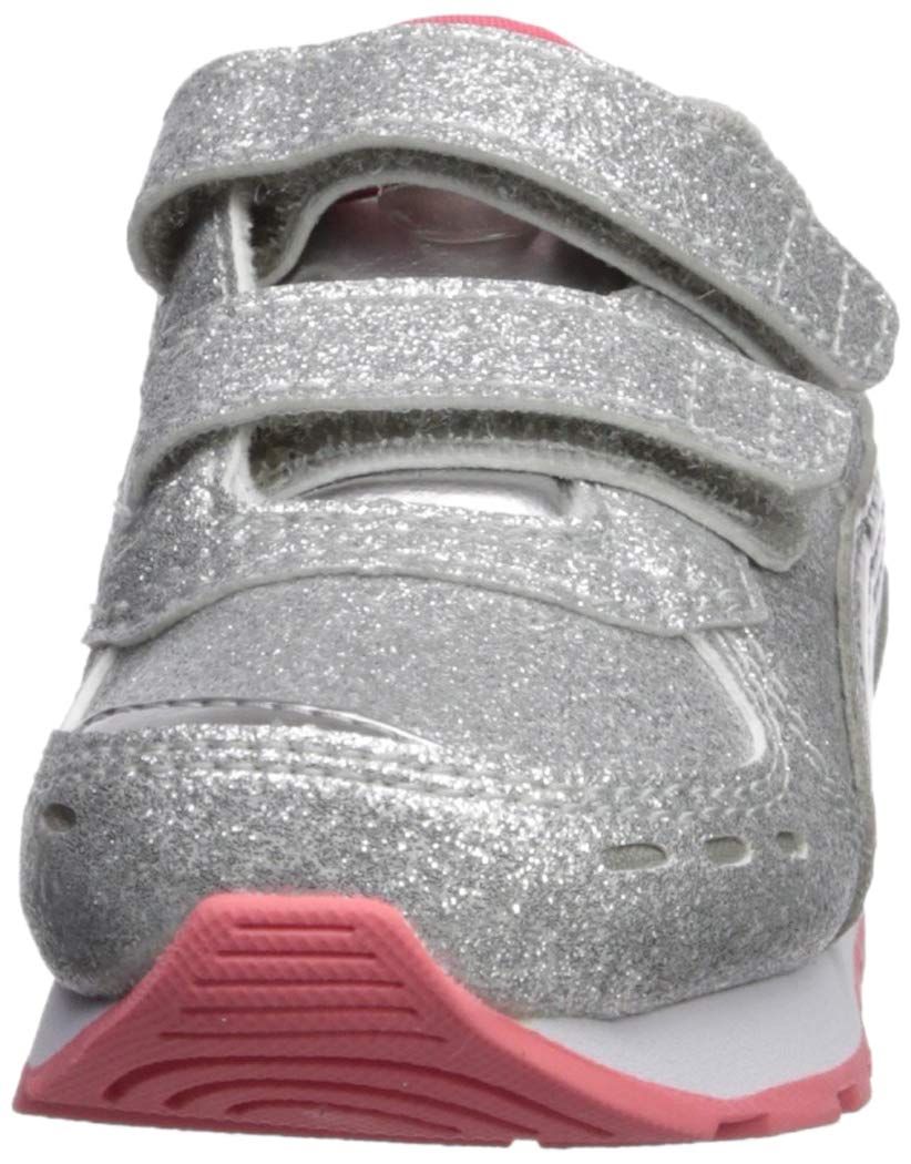 PUMA Girls' Vista Glitz Hook and Loop Sneakers - Silver, Calypso Coral & White | Toddler Size 5 M US | Lightweight Comfort for Playtime, Preschool & Everyday Wear