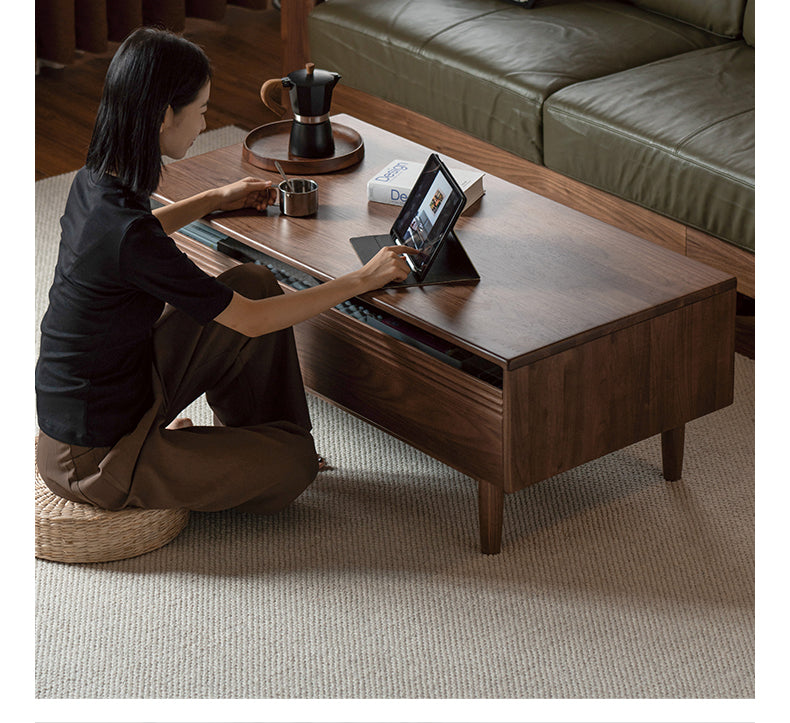 Premium Black Walnut Solid Wood Coffee Table - Handcrafted Modern Living Room Centerpiece for Home Decor & Entertaining