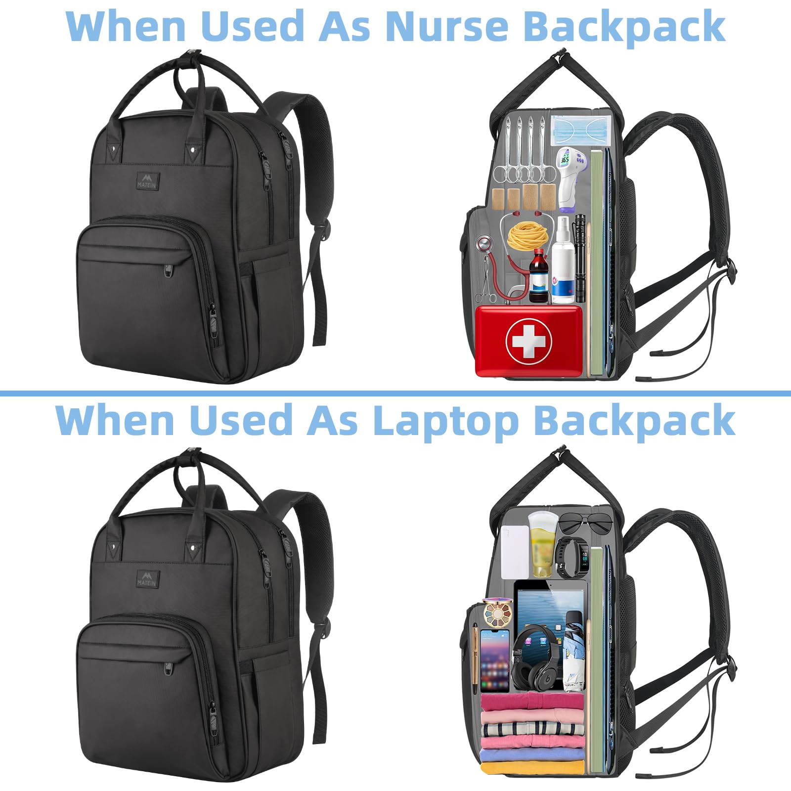 Waterproof Padded Nursing Backpack for Women - Medical Laptop Backpack with Removable Organizer, Durable Nurse Bag for Clinical Work, College & Travel | Perfect Nurse Gifts for Healthcare Professionals & Students
