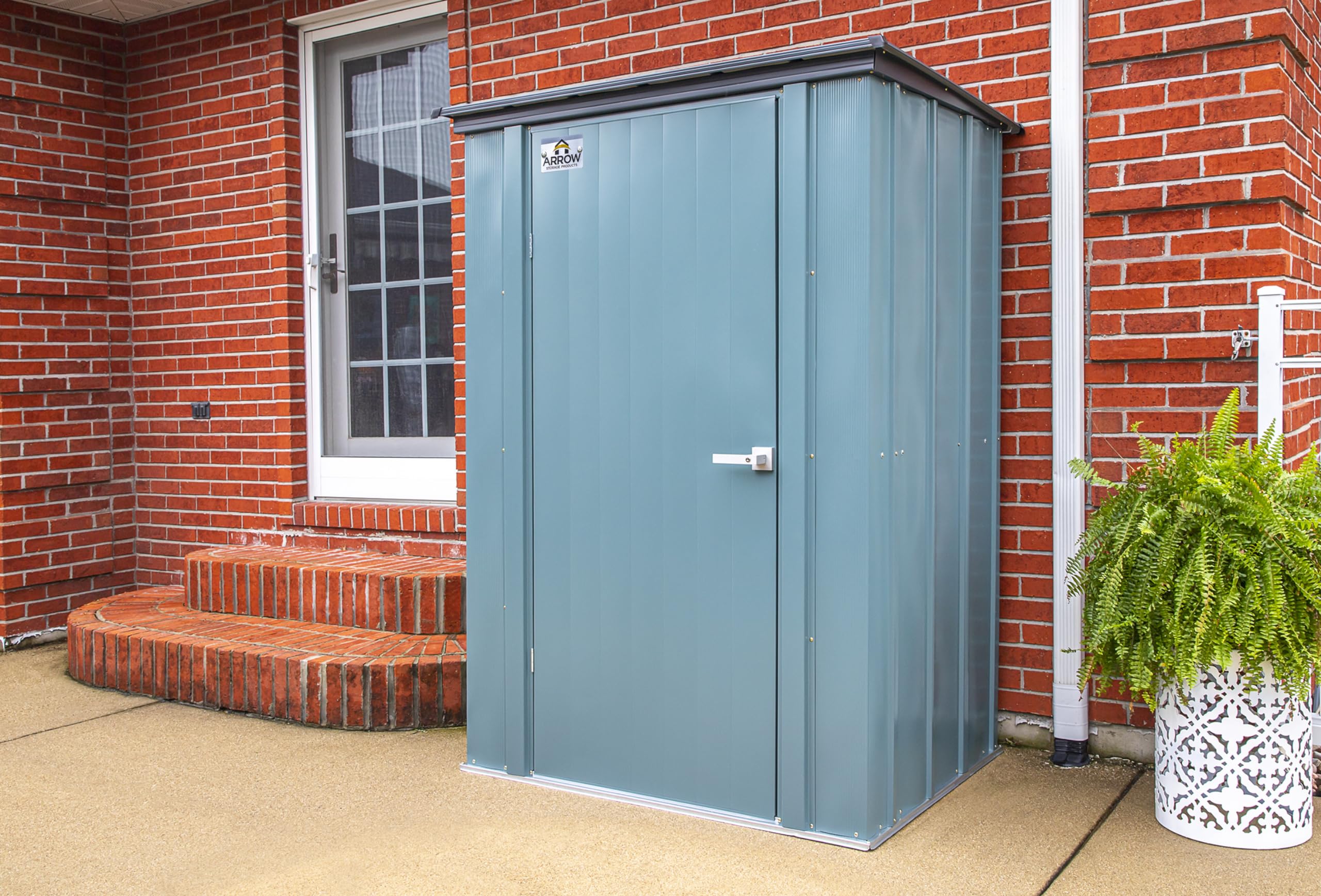 Spacemaker 4' x 3' Compact Outdoor Metal Storage Shed Kit - Weather-Resistant Backyard, Patio & Garden Organizer (Juniper Berry) | Perfect for Storing Lawn Tools, Pool Supplies & Outdoor Equipment