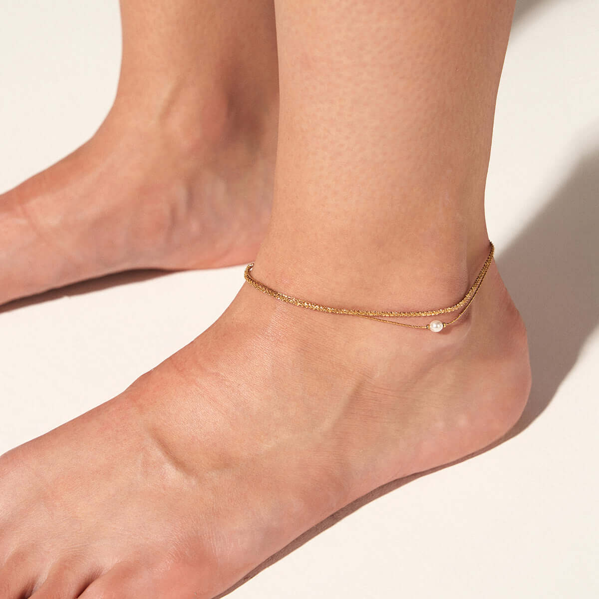 Elegant Pearl Gold Layered Anklet Chain for Women - Dainty Adjustable Foot Jewelry | Perfect for Beach, Summer Outfits & Boho Fashion | JAK540