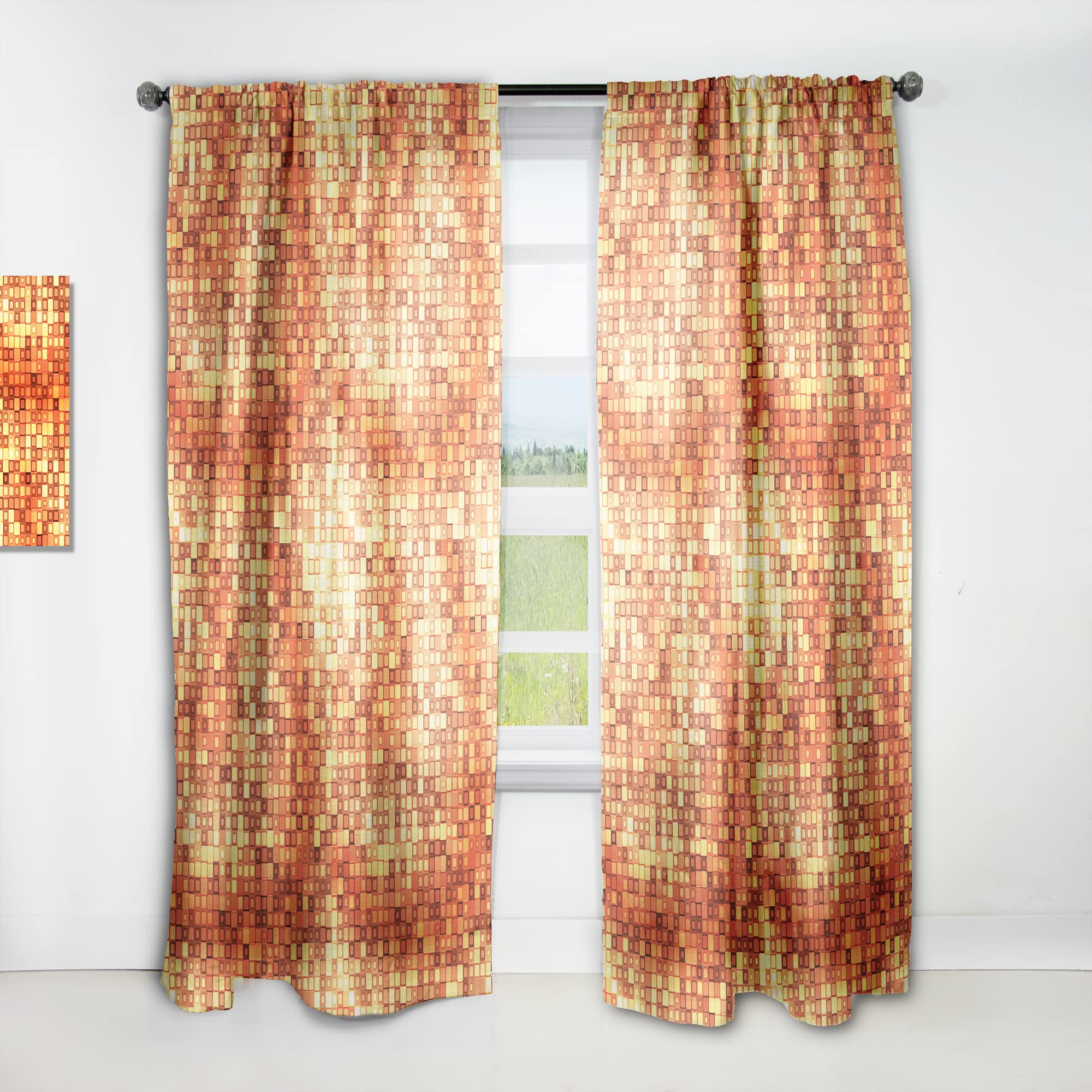 DesignQ Gold Square Abstract Thermal Insulated Curtains - Single Panel 52x120 - Elegant Drapes for Bedroom & Living Room - Perfect for Home Decor, Privacy & Light Control