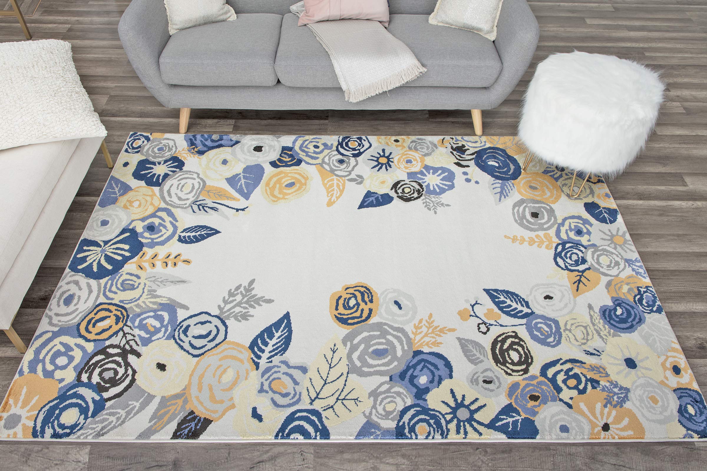 Rugs America 8'x10' Ivory & Multi Blooms Transitional Area Rug - Royal Blossom Golden Ivory VA35D | Perfect for Living Room, Bedroom & Dining Room Decor
