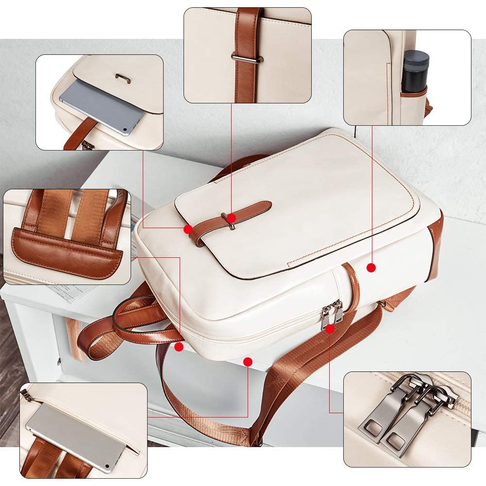 BROMEN Genuine Leather Laptop Backpack for Women - 15.6 Inch Business Computer Bag, College Backpack with USB Charging Port & Anti-Theft Pocket - Perfect for Work, Travel & School Commute