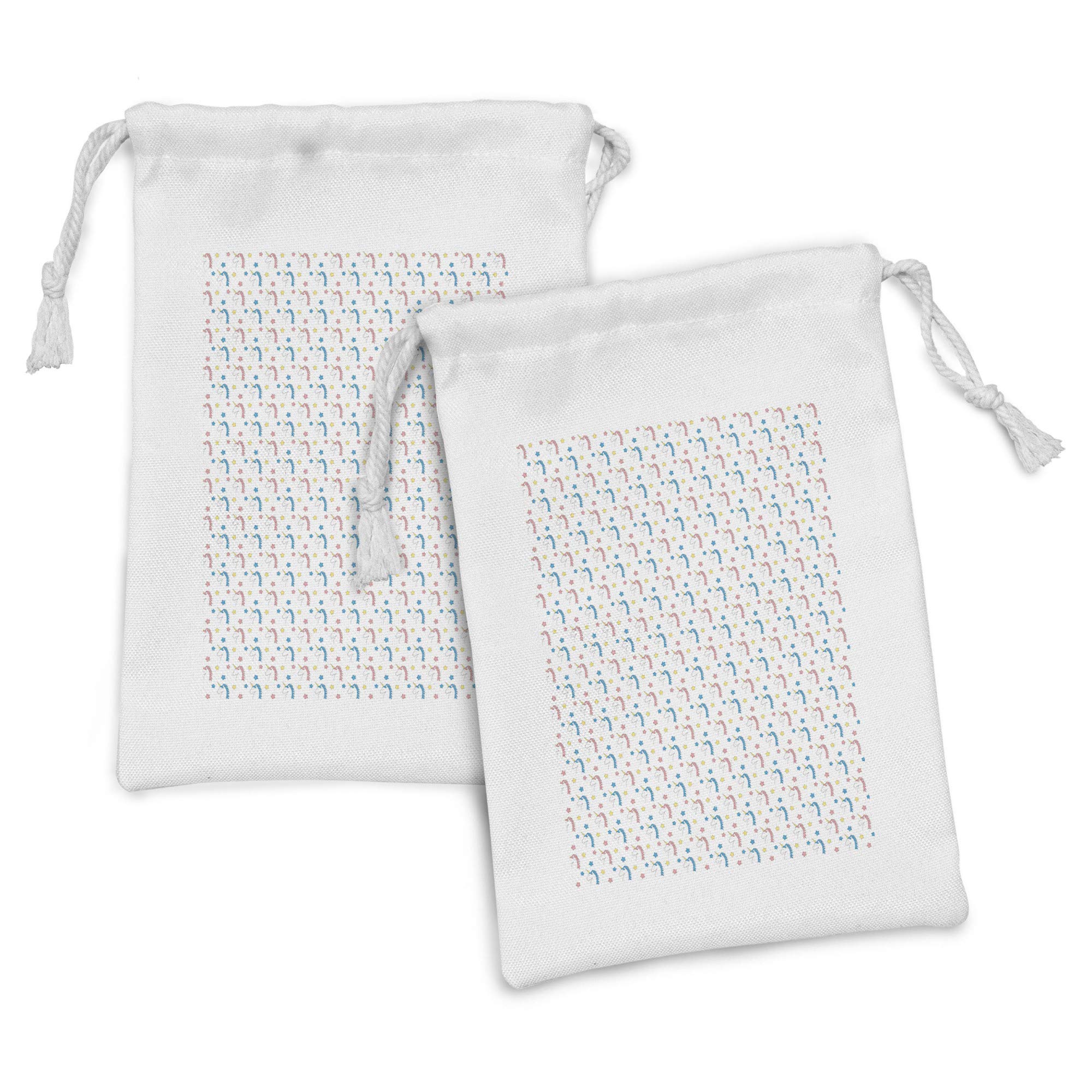 Ambesonne Pastel Fabric Pouch Set of 2 - Cute Cartoon Unicorn Drawstring Bags with Colorful Mane & Stars (9