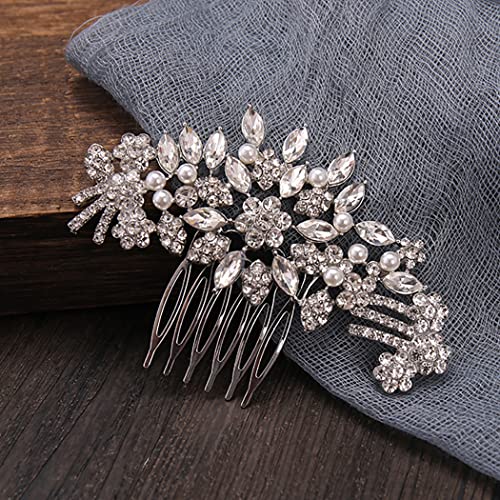 Bmirth Silver Flower Bridal Hair Comb - Rhinestone & Pearl Wedding Hair Accessories for Women & Girls | Perfect for Bridal Shower, Prom, and Formal Events