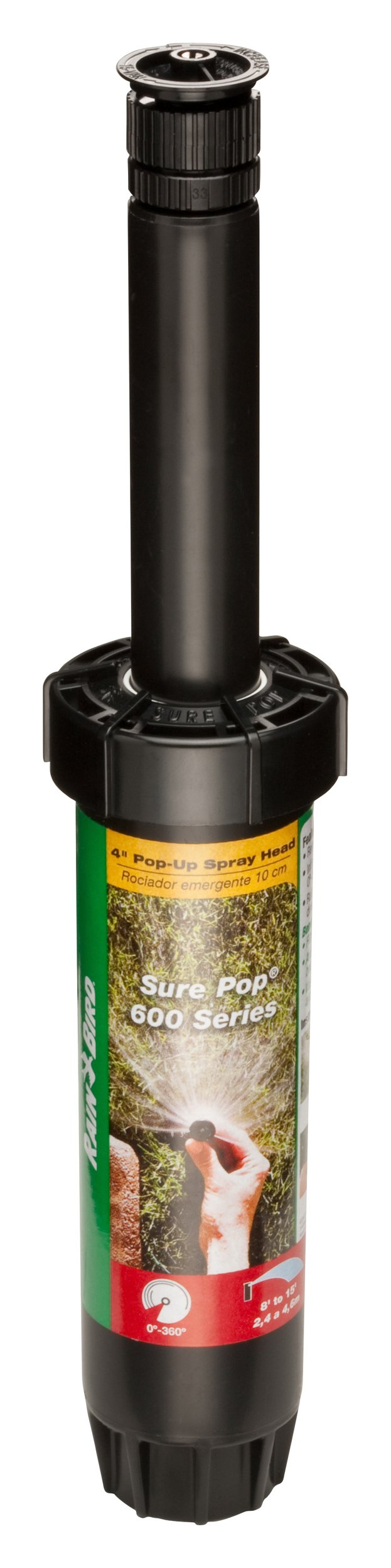Rain Bird SP40AP Sure Pop 600 Series Adjustable Pop-Up Sprinkler Head (0°-360° Pattern, 8'-15' Spray Distance, 4