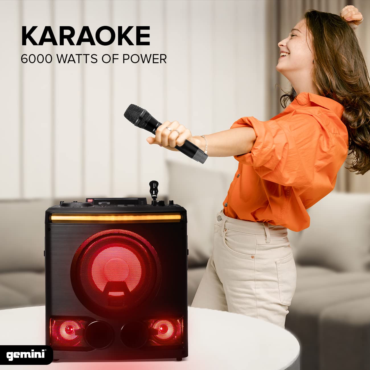 Gemini Sound GPK-800 2400W Bluetooth Karaoke Speaker with USB, FM Radio, Dual Mic Inputs, Multi-Color LED Lights & DJ Sound Effects - Perfect for Home Parties, Events, and Entertainment