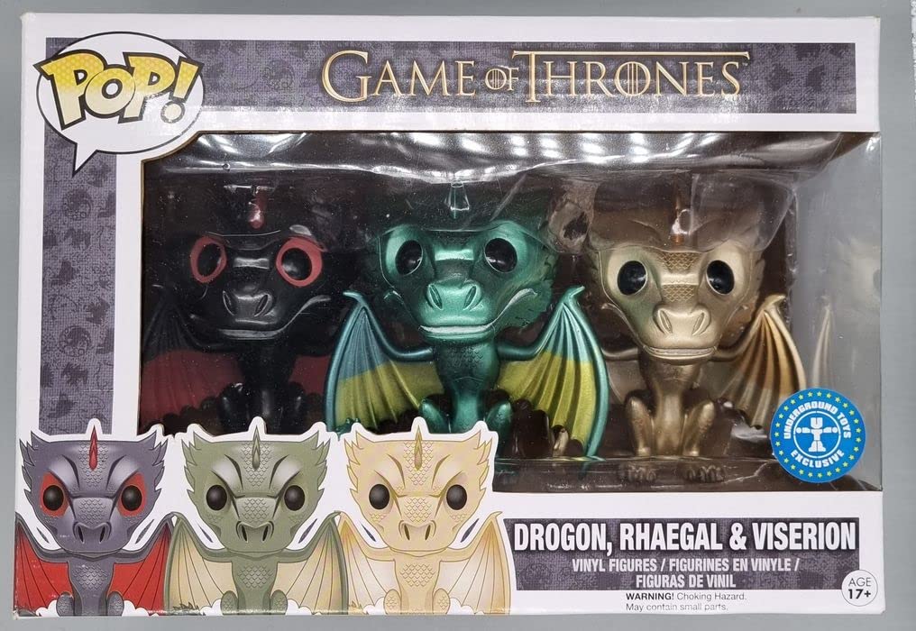 Game of Thrones Funko Pop! Metallic Dragon 3-Piece Set - Jon Snow, Daenerys & Viserion Collectible Figures for Display & Gifting