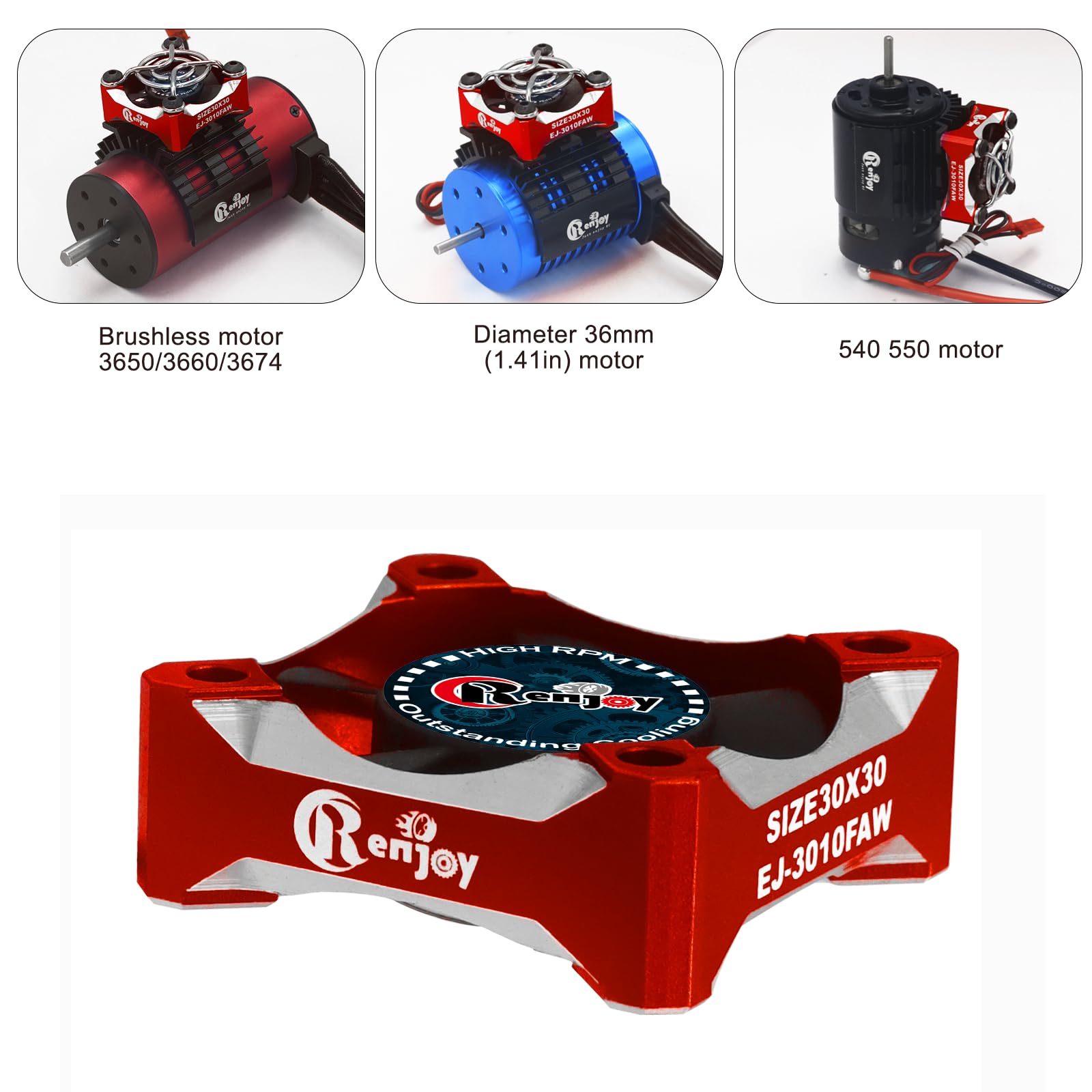 High-Speed 28000RPM Aluminum Alloy RC Cooling Fan for 1/8 1/10 Scale RC Cars - Compatible with 540 550 F540 3650 3660 Motors (Red) - Perfect for Off-Road Racing & High-Performance RC Vehicle Cooling