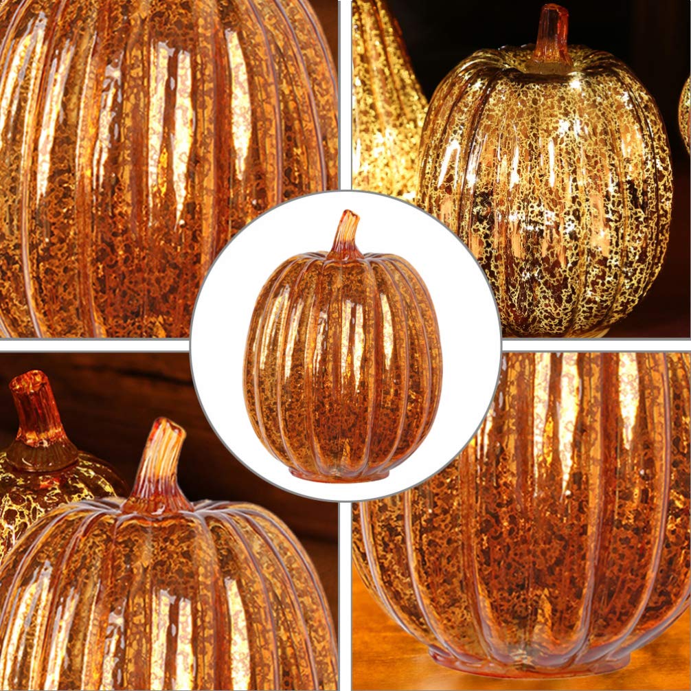 Glass Pumpkin Light - Halloween Decorations for Spooky Party, Haunted House & Fall Home Decor | LED Pumpkin Lantern for Indoor/Outdoor Halloween Party, Thanksgiving & Autumn Table Centerpiece
