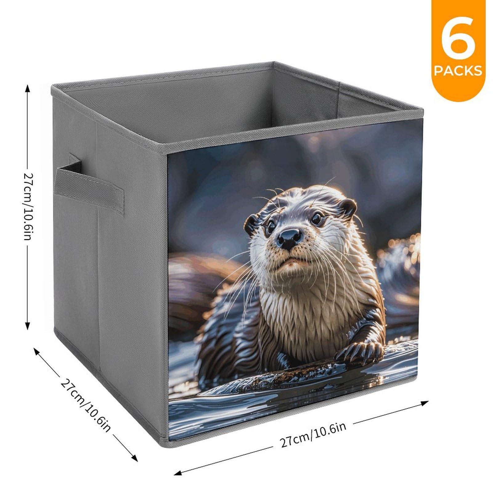 6PCS Collapsible Storage Bins with Handles - Otter Printed Foldable Organizing Boxes for Home, Kitchen, Bathroom & Office - Space Saving Storage Containers for Shelves, Cabinets & Closet Organization