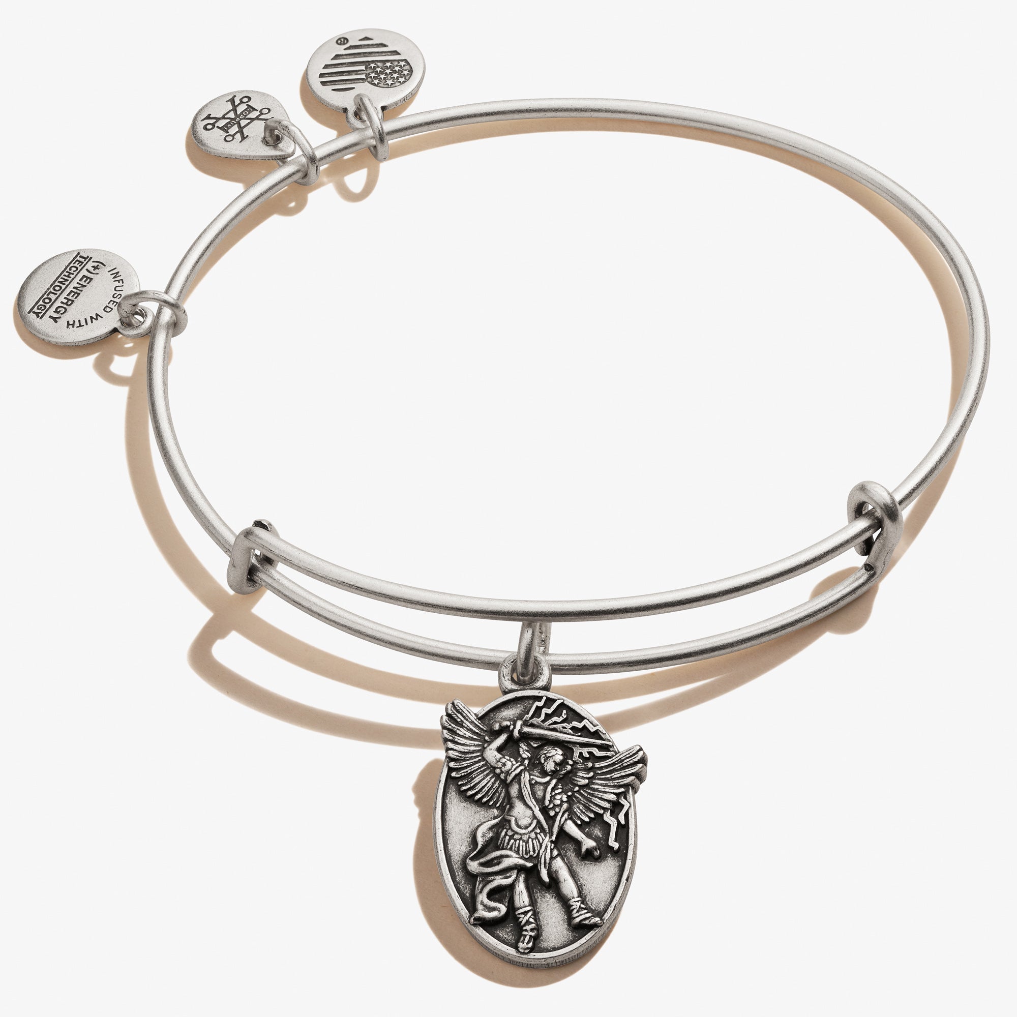Archangel Michael Charm Bangle - Sterling Silver Religious Jewelry for Protection & Faith - Perfect for Prayer, Meditation & Spiritual Gifts