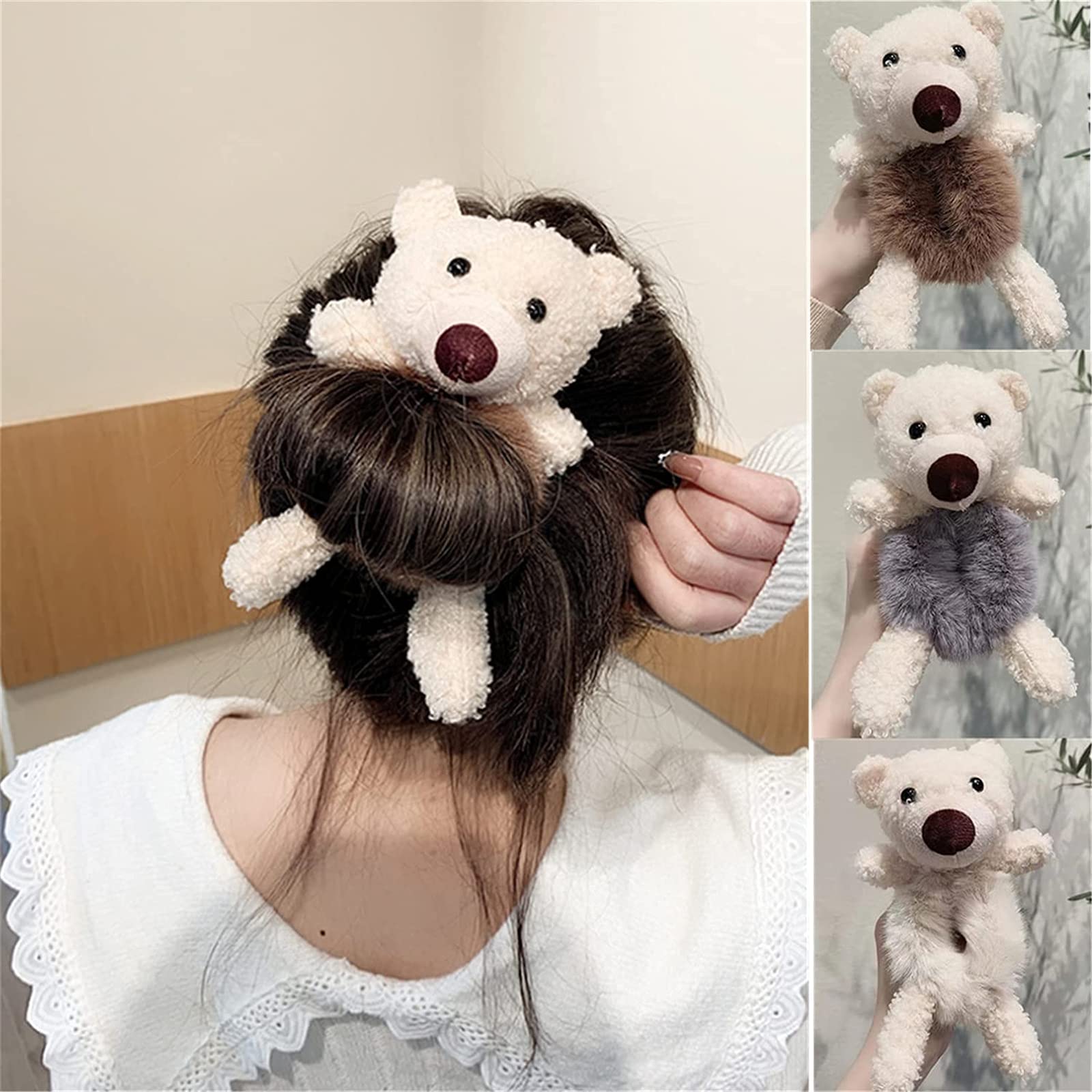 Cute Plush Bear Hair Ties - Velvet Scrunchies for Women & Girls - Ponytail Accessories for Daily Wear