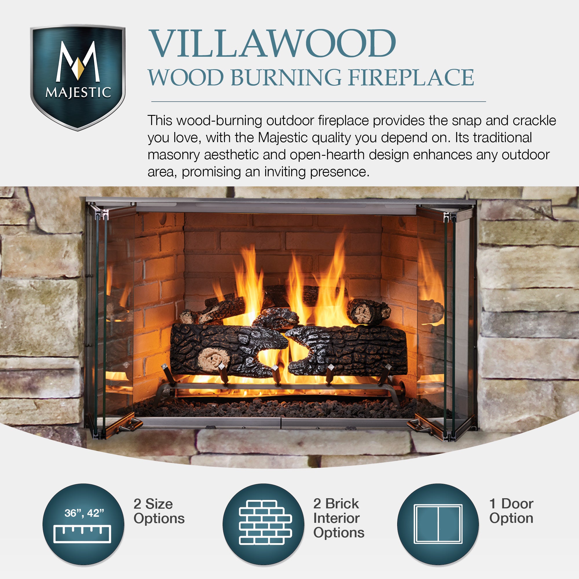 Majestic Villawood Outdoor Wood Burning Fireplace - Premium Patio & Backyard Fire Pit for Camping, Garden, and Deck Gatherings