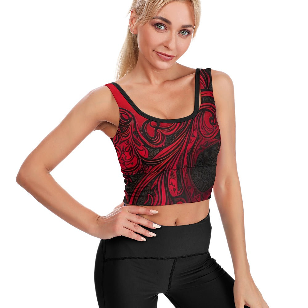 Gothic Black and Red Yoga Vest for Women - Stylish Workout Top for Yoga, Gym & Fitness - Gothic Fashion Activewear