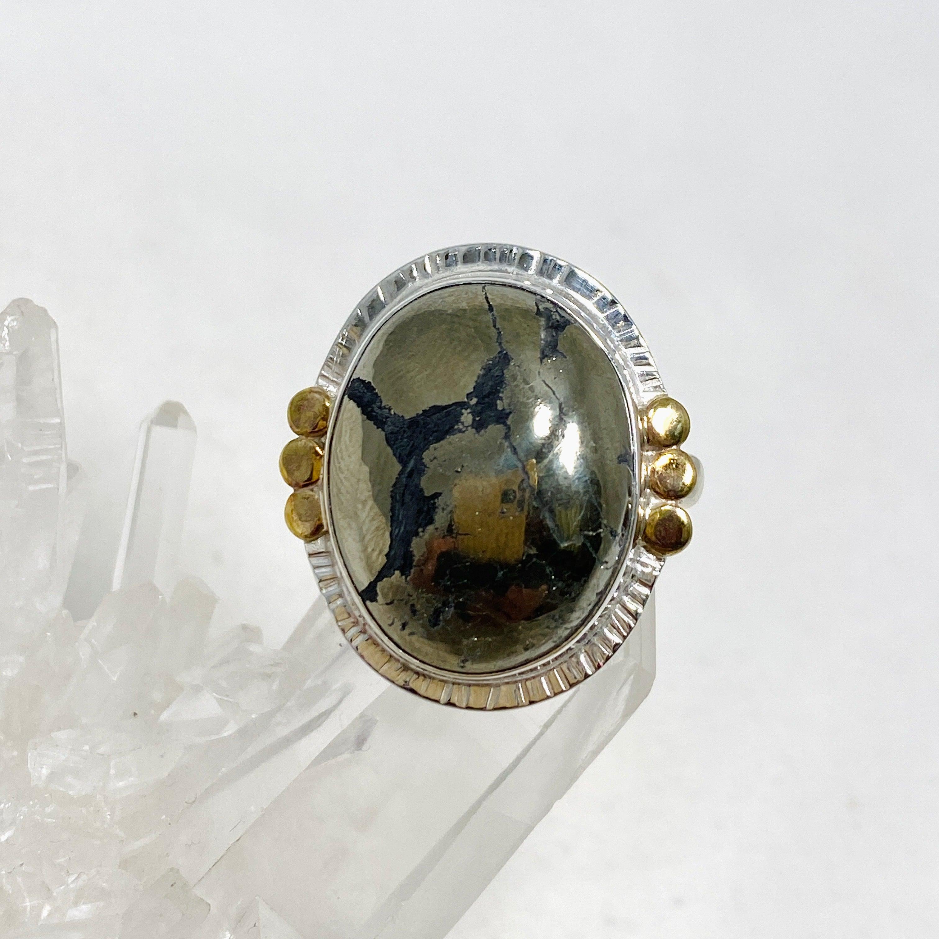 Healer's Gold Oval Ring with Brass Accents - Size 9 KRGJ3195 - Perfect for Spiritual Healing, Meditation & Boho Fashion