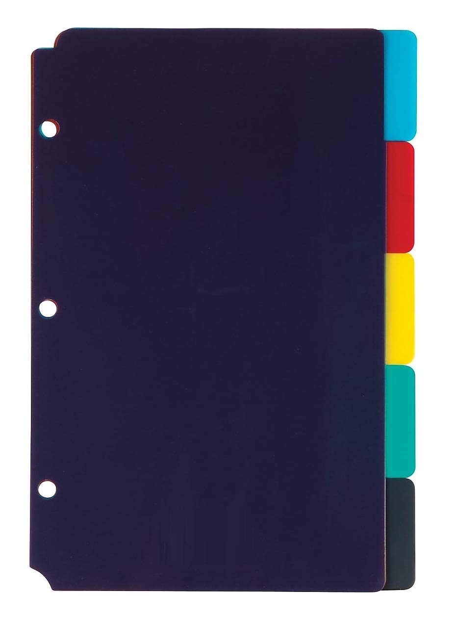1InTheOffice Mini Binder Dividers 5x8 Inches - 5 Tab Index Dividers for 3 Ring Binder, Assorted Colors (Set of 5) - Perfect for School, Office Organization & Planner Accessories
