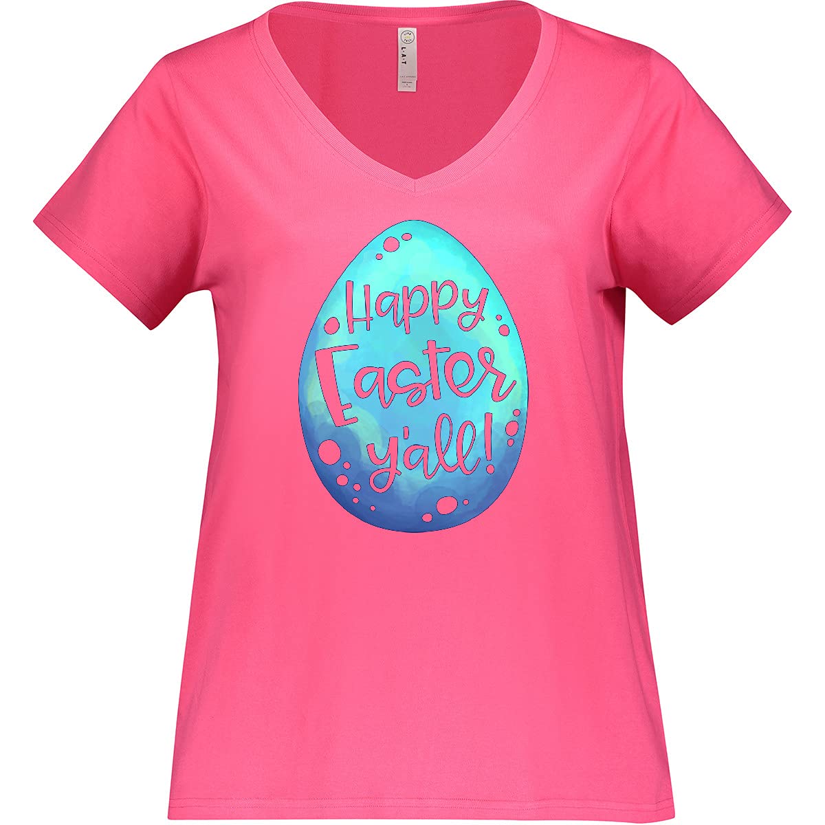 Inktastic Happy Easter Y'all Blue Easter Egg Women's Plus Size V-Neck T-Shirt - Cute Easter Outfit for Church, Egg Hunt & Spring Celebrations