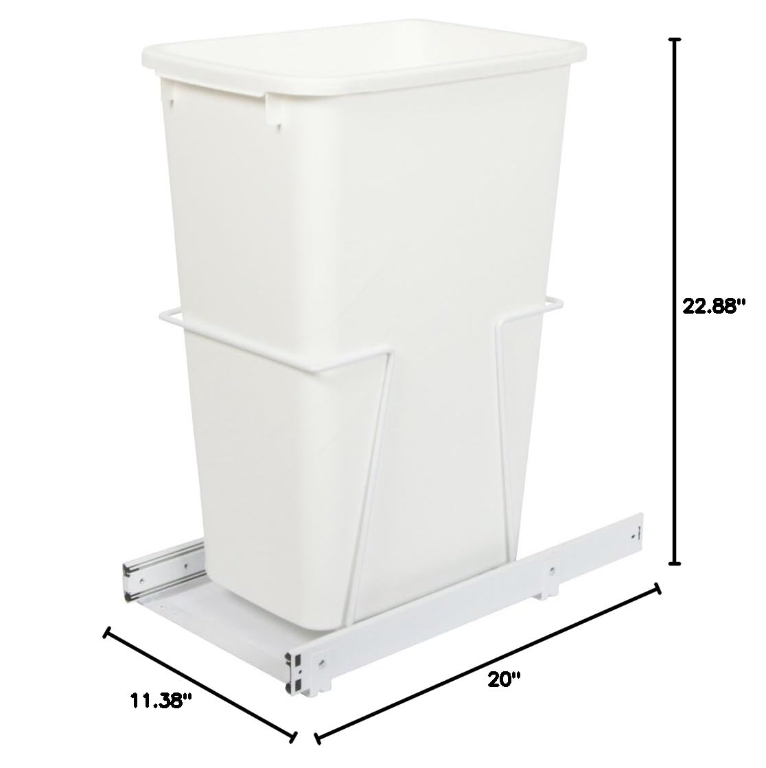 Knape & Vogt PSW12-1-50-W Slim Under Cabinet Pull Out Trash Can - 22.88 x 11.38 x 20 Inches - Space Saving Design for Kitchen, Bathroom, Office Waste Disposal - Perfect for Small Spaces, RVs, and Apartments