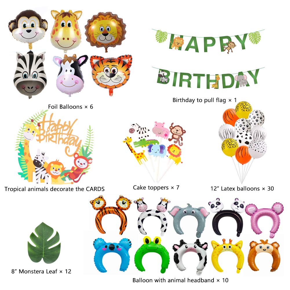61 PCS Jungle Animal Birthday Party Decorations Set - Tiger & Giraffe Balloons, Cake Toppers - Perfect for Kids Birthday, Baby Shower, Christmas & Halloween Parties - Create Wild Jungle Theme for Weekend Banquets & Family Celebrations