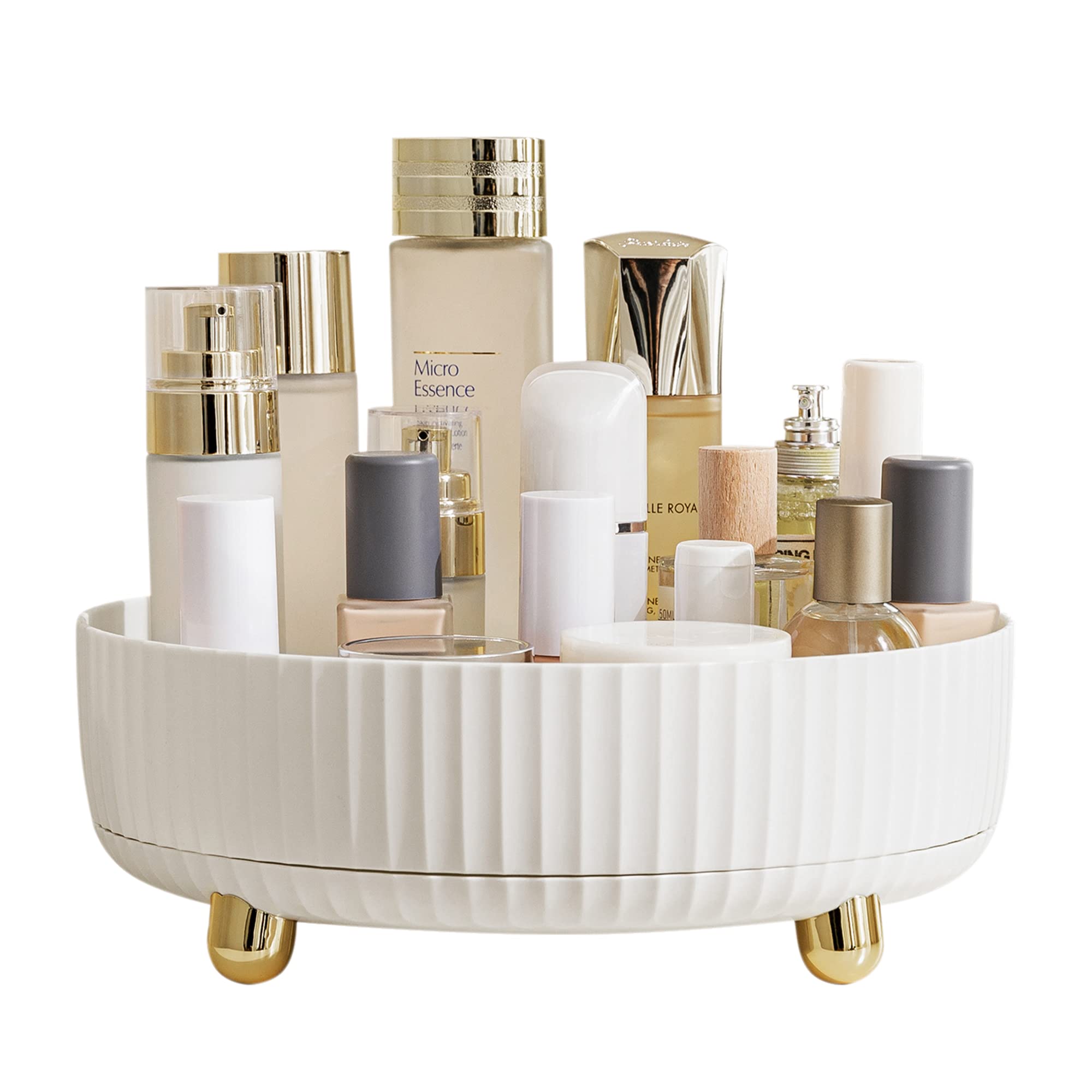 360° Rotating Makeup Organizer with Large Capacity - 11 Inch White Lazy Susan for Perfume & Cosmetics Storage - Perfect for Bathroom Counter, Vanity, or Dressing Table Organization