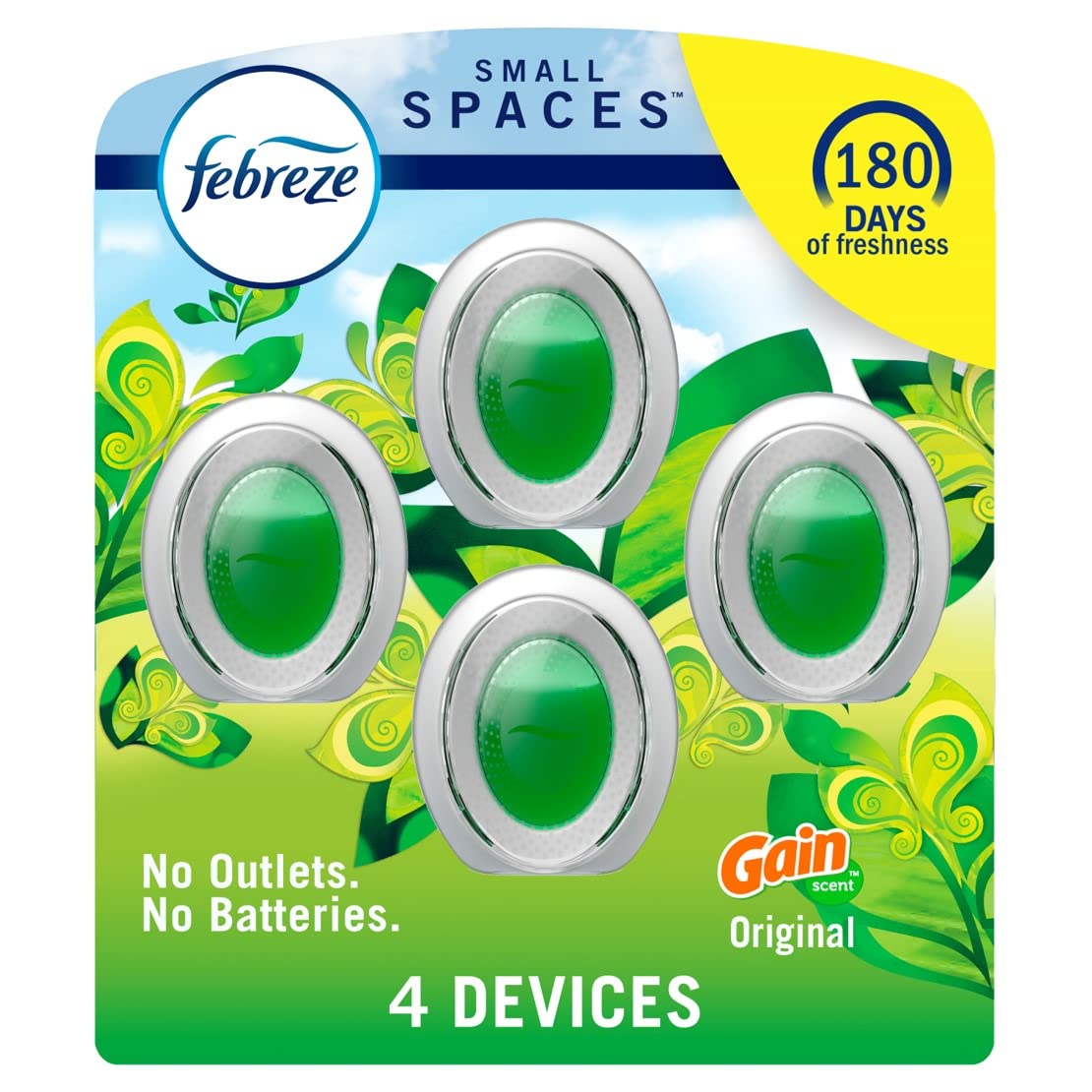 Febreze Small Spaces Air Freshener - Odor Eliminator for Home, Bathroom & Kitchen | Plug-In Alternative | Gain Original Scent (4-Pack) | Freshen Closets, Offices & Small Rooms