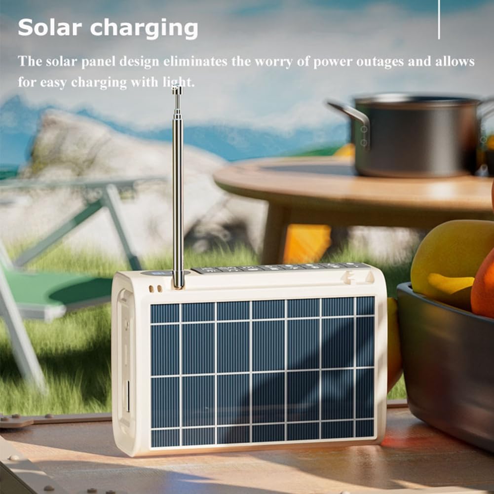 TYREE Mini Portable FM Radio with Bluetooth Speaker - Solar Powered, Handsfree Call, Colorful LED Lights - Perfect for Outdoor Camping, Hiking, and Emergency Use