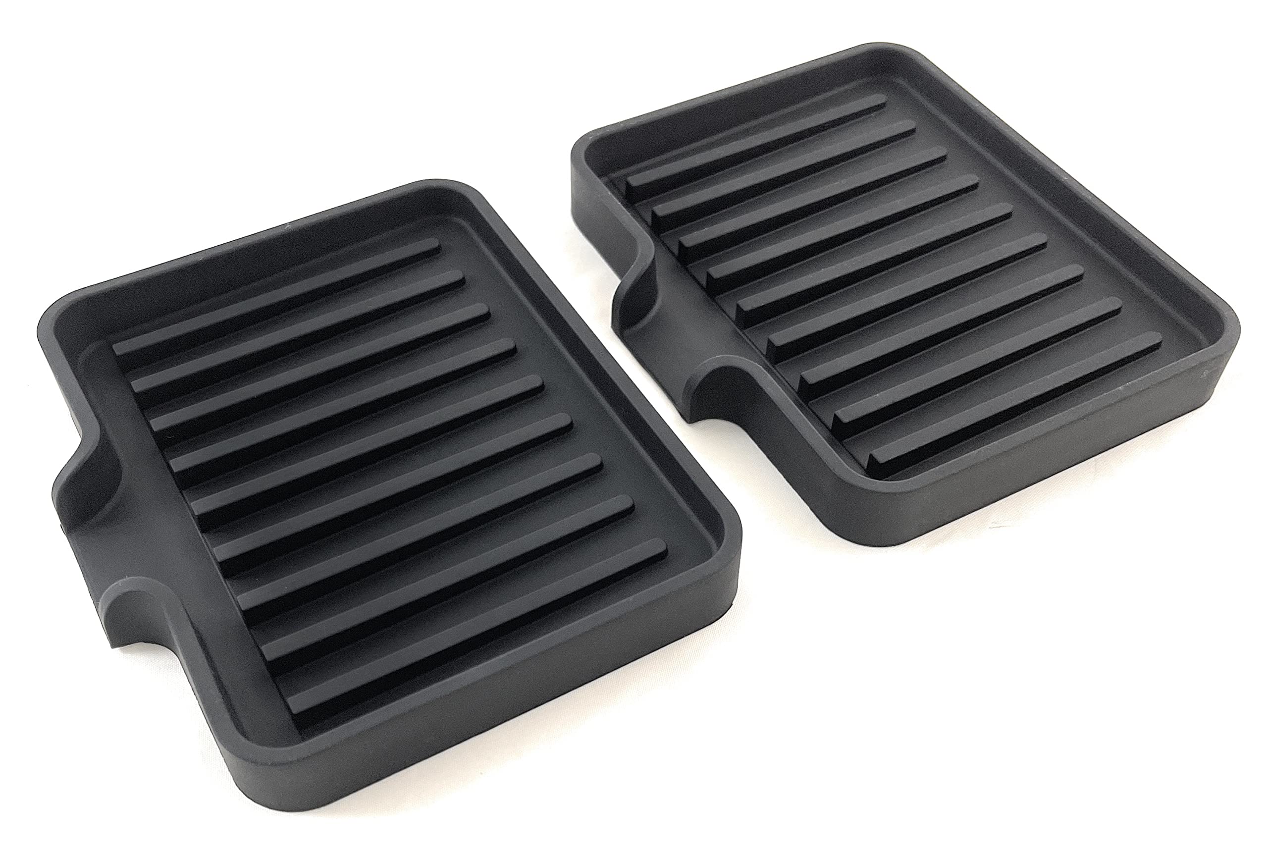 Happitasa 2-Pack Silicone Soap Dish Tray with Drain Chute & Sponge Holder - Non-Slip Bathroom & Kitchen Sink Organizer (Black, 5.2