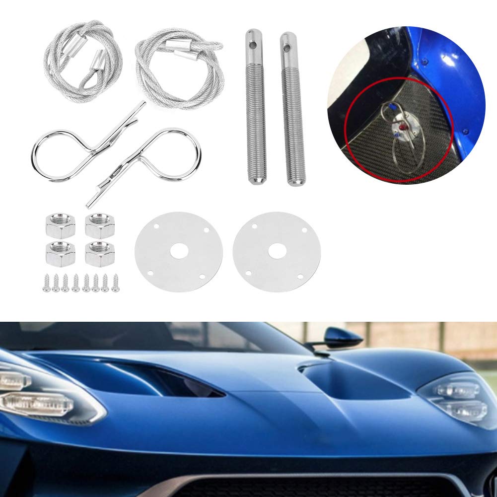 Stainless Steel Hood Pin Plate Lock Kit - Car Bonnet Lock Clip Set for Modified Vehicles | Secure Engine Hood for Racing, Off-Road & Custom Builds