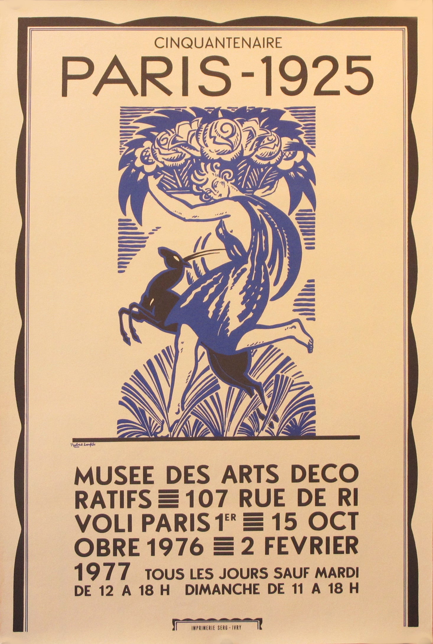 Vintage 1976 French Art Deco Exhibition Poster - Cinquantenaire Paris 1925 Blue Reproduction by Bonfils | Perfect for Home Decor, Office Wall Art & Gift for Art Lovers