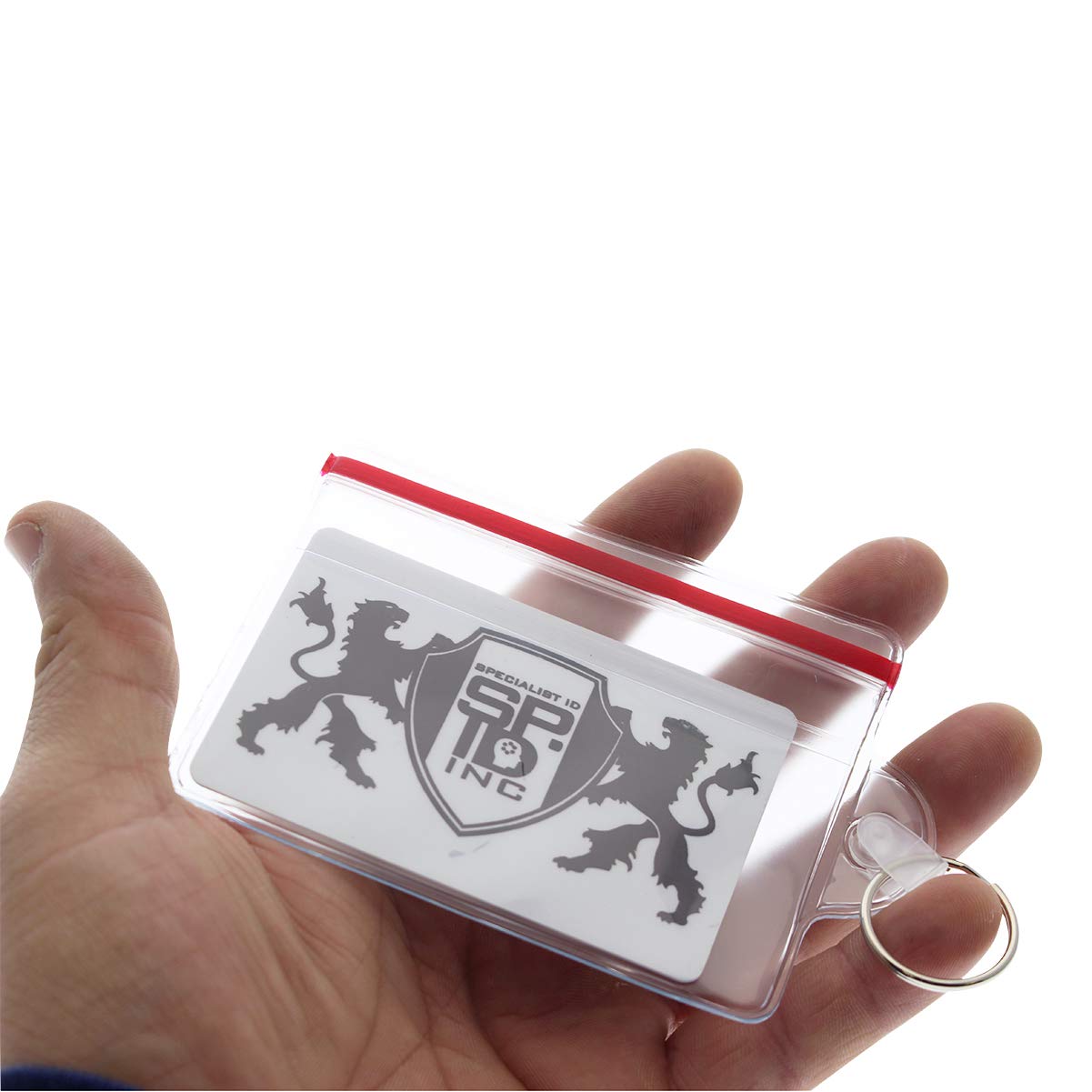 100 Pack Waterproof Resealable ID Badge Holders with Key Ring & Zip Seal - Bulk College Student ID Card Holders, Fuel Card Protectors - Durable Keychain Card Organizer for School, Work & Events