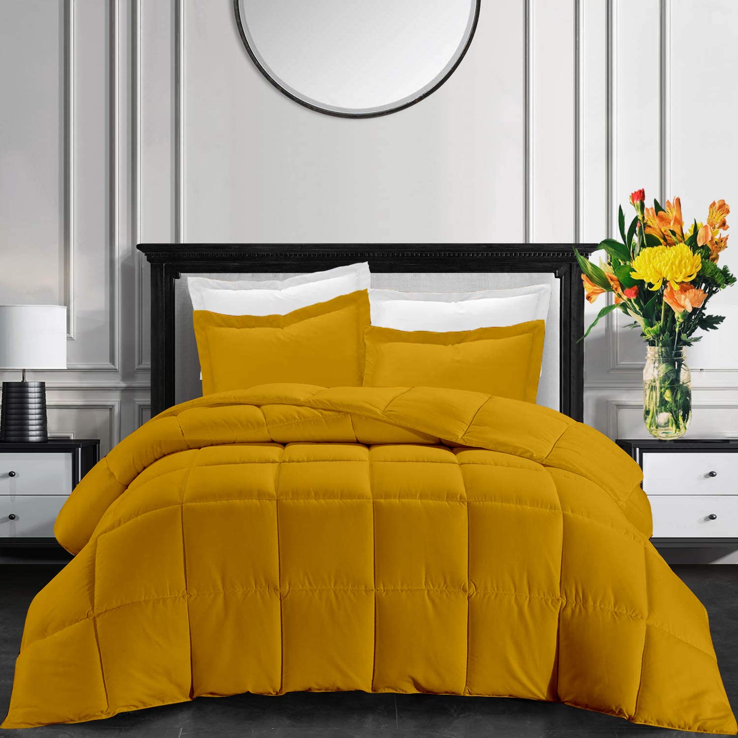 Premium 1000 Thread Count All-Season King/California King Comforter Set - 94x104 Inch Gold Solid Quilted Box Stitch Bedding (3-Piece, Excludes Cover/Insert) | Ultra Soft Cotton for Luxury Bedroom & Guest Room Decor