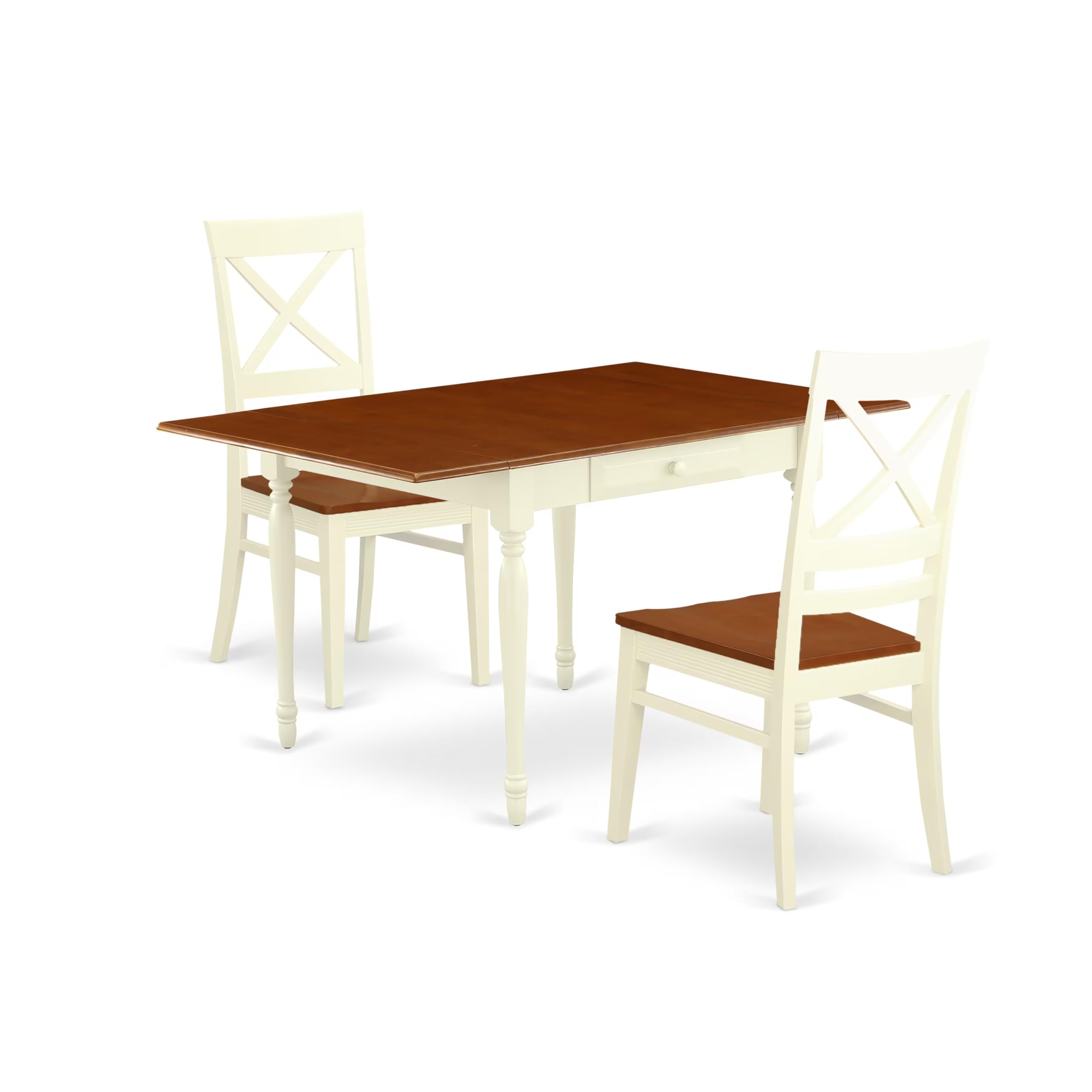 East West Furniture MZQU3-WHI-W 3-Piece Dining Set with Drop-Leaf Table & 2 Chairs, 36x54 Inch, Buttermilk & Cherry - Perfect for Small Kitchens, Breakfast Nooks & Compact Dining Spaces