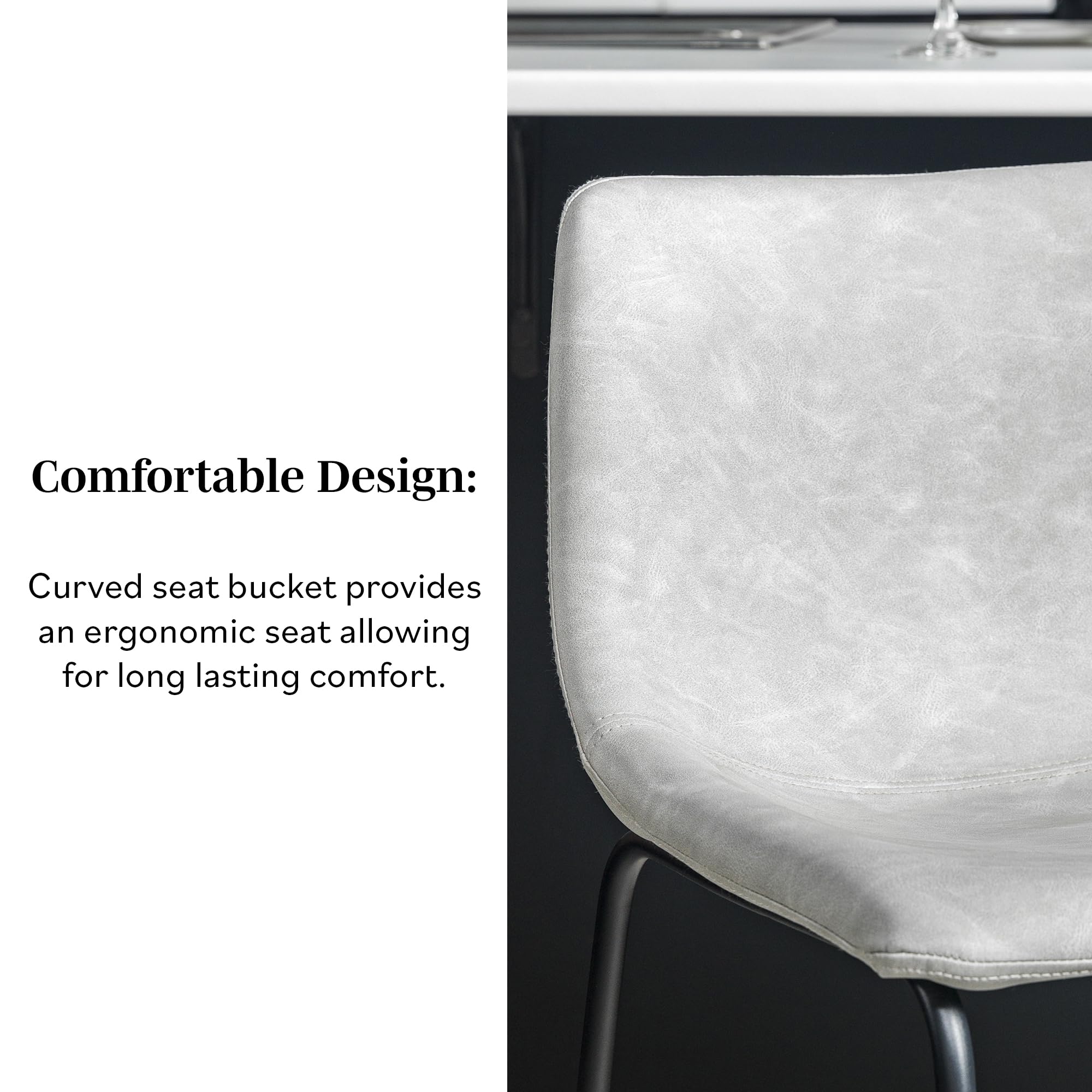 Walker Edison Douglas Urban Industrial Faux Leather Counter Stools, Set of 2, Grey - Perfect for Kitchen Islands, Breakfast Bars & Modern Dining Spaces
